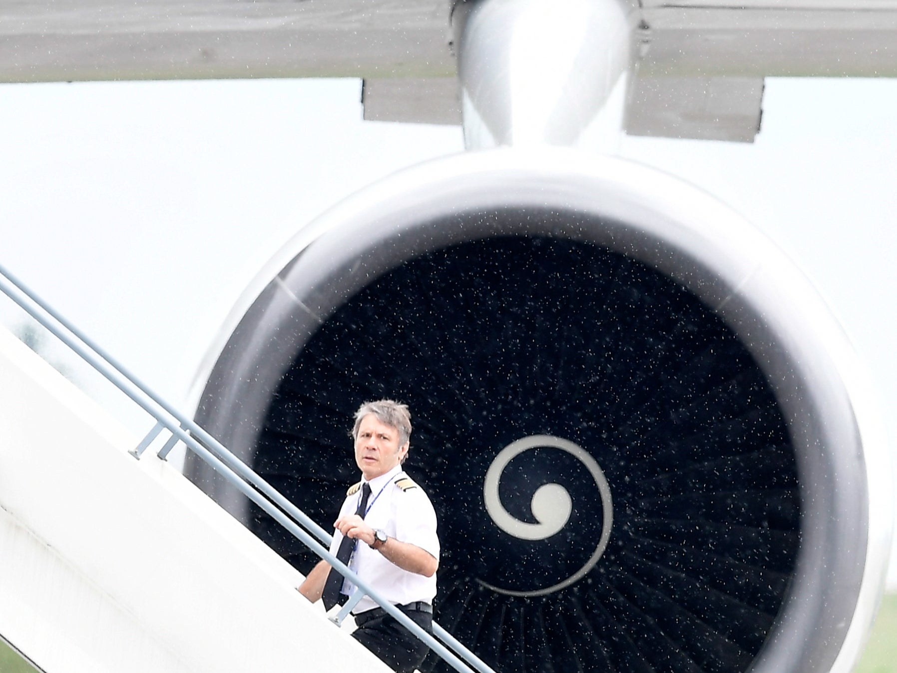 Bruce Dickinson boarding Iron Maiden’s Boeing 747-400 at the International Aerospace Exhibition in Germany, 2016