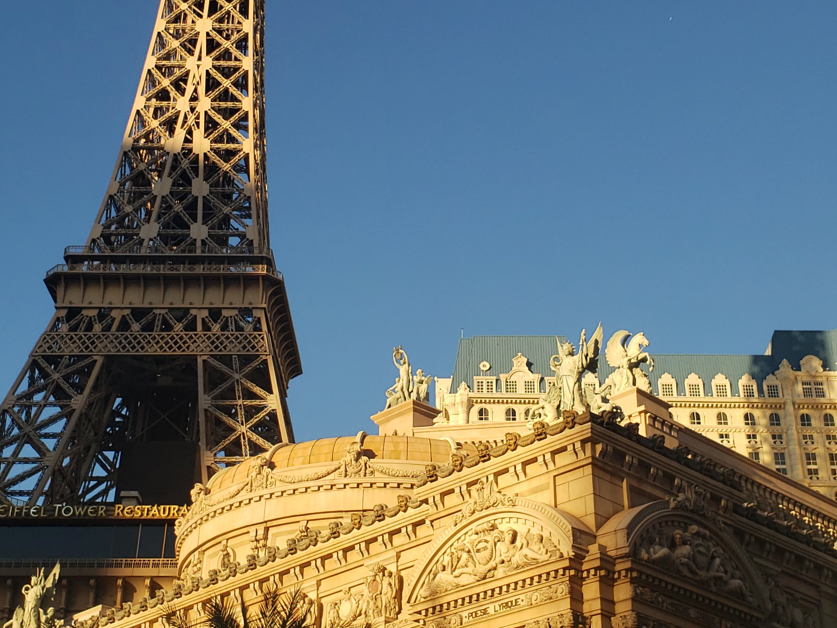 The architectural detail on the Las Vegas Strip stands in stark contrast to the rugged Nevada landscape