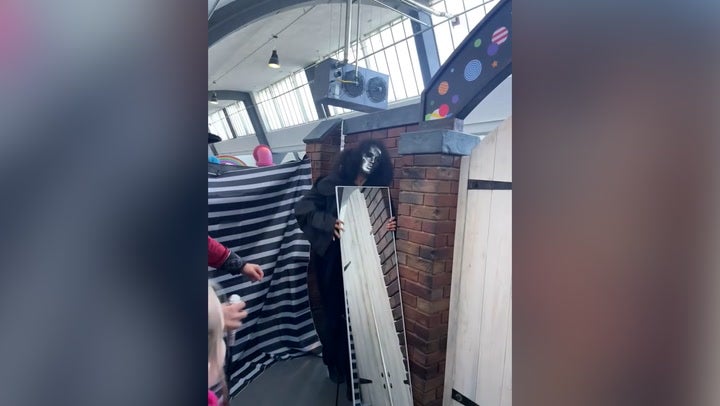 A viral video shows the character, donned in a black cloak and silver mask, revealing itself from behind a mirror as a group of children groan in horror.