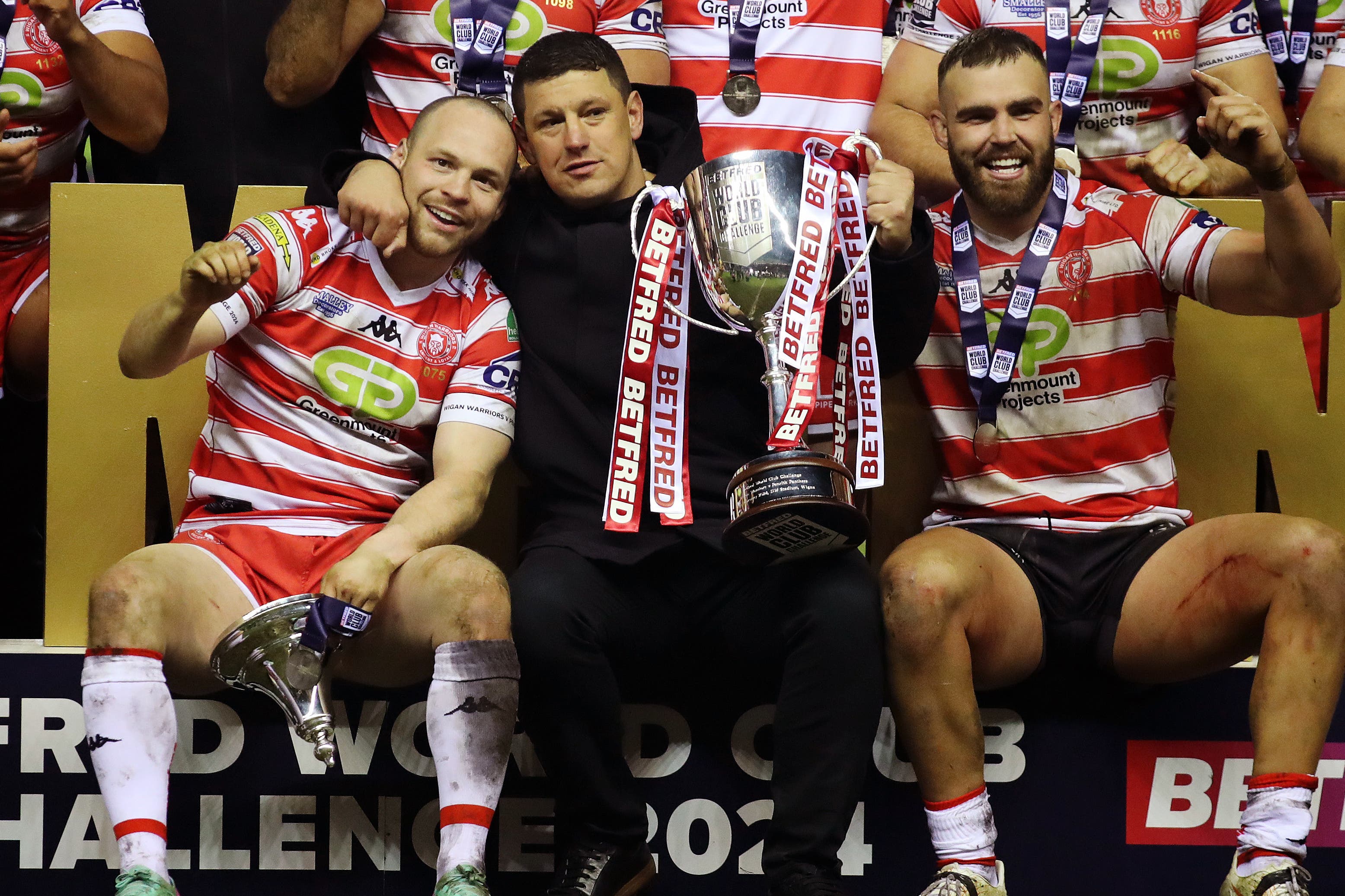 Matt Peet (centre) has urged his players to build on their World Club Challenge success (Jess Hornby/PA)