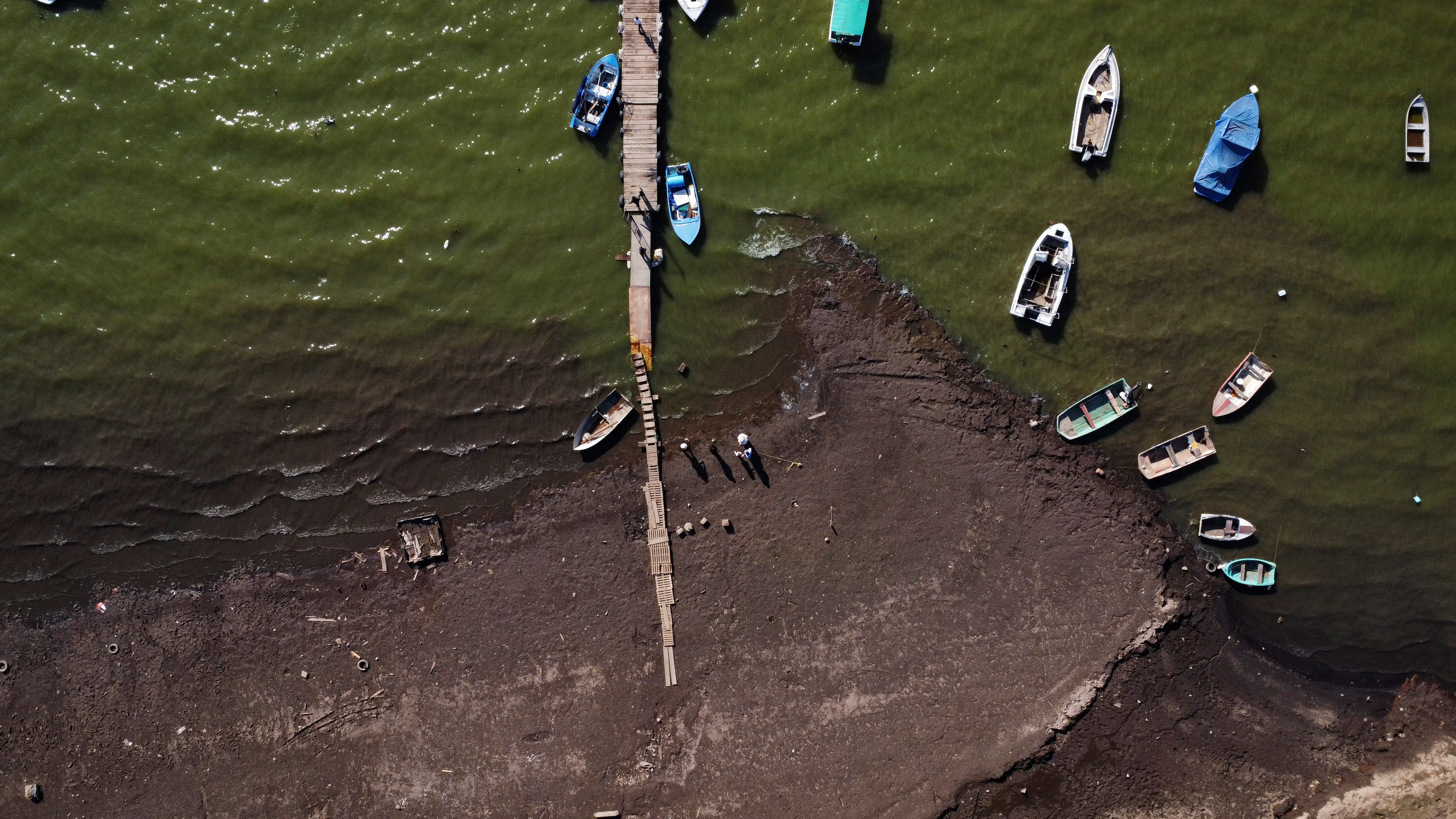 A drone view shows the Valle de Bravo dam, in Valle de Bravo, Mexico February 21, 2024