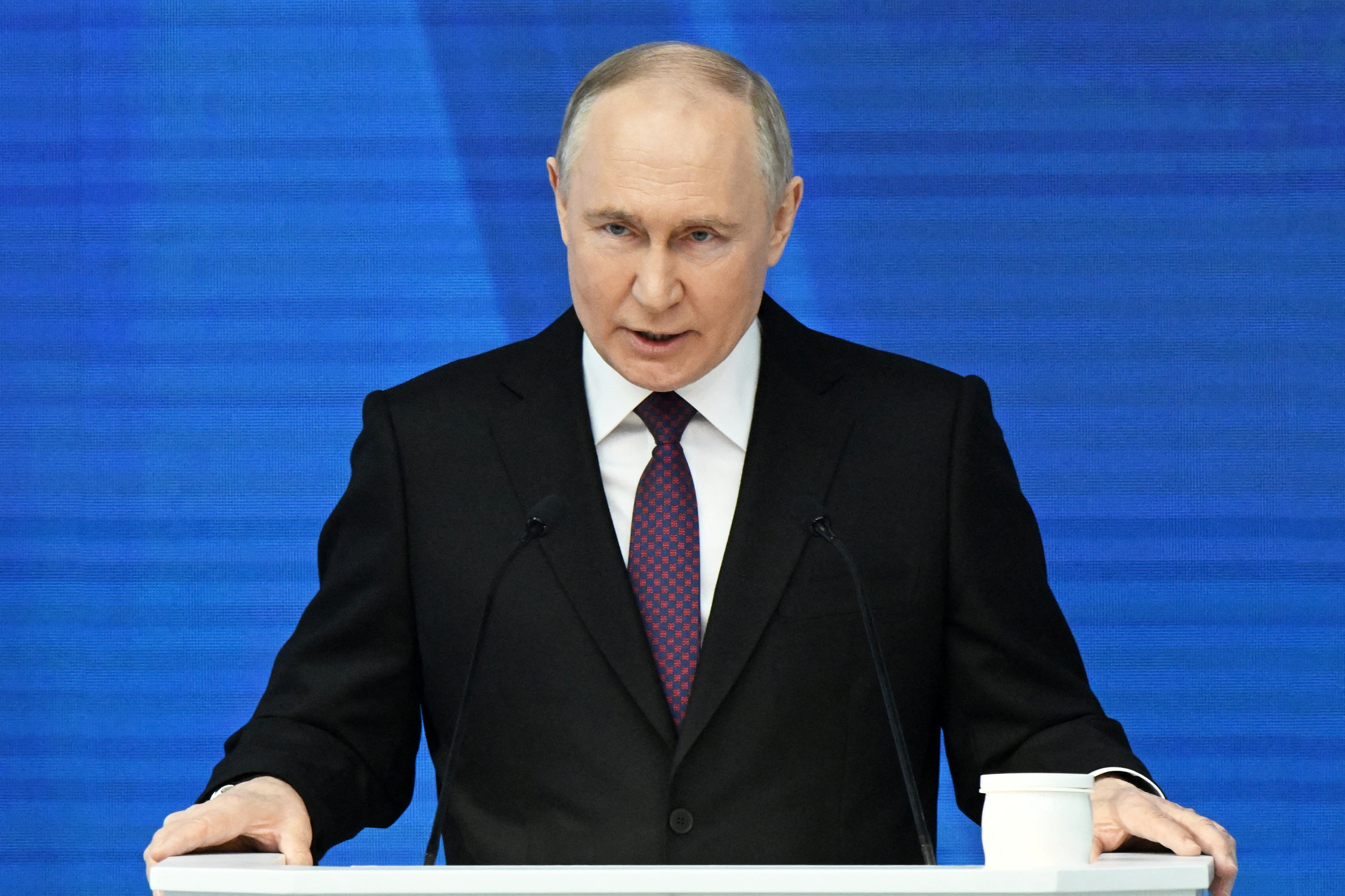 Russian President Vladimir Putin delivers his annual address to the Federal Assembly, in Moscow, Russia, February 29, 2024