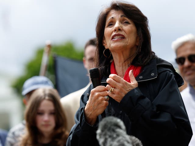 <p>Foley speaks at a rally hosted by Bring Back our Families in Lafayette Park, Washington, DC, in 2023 </p>