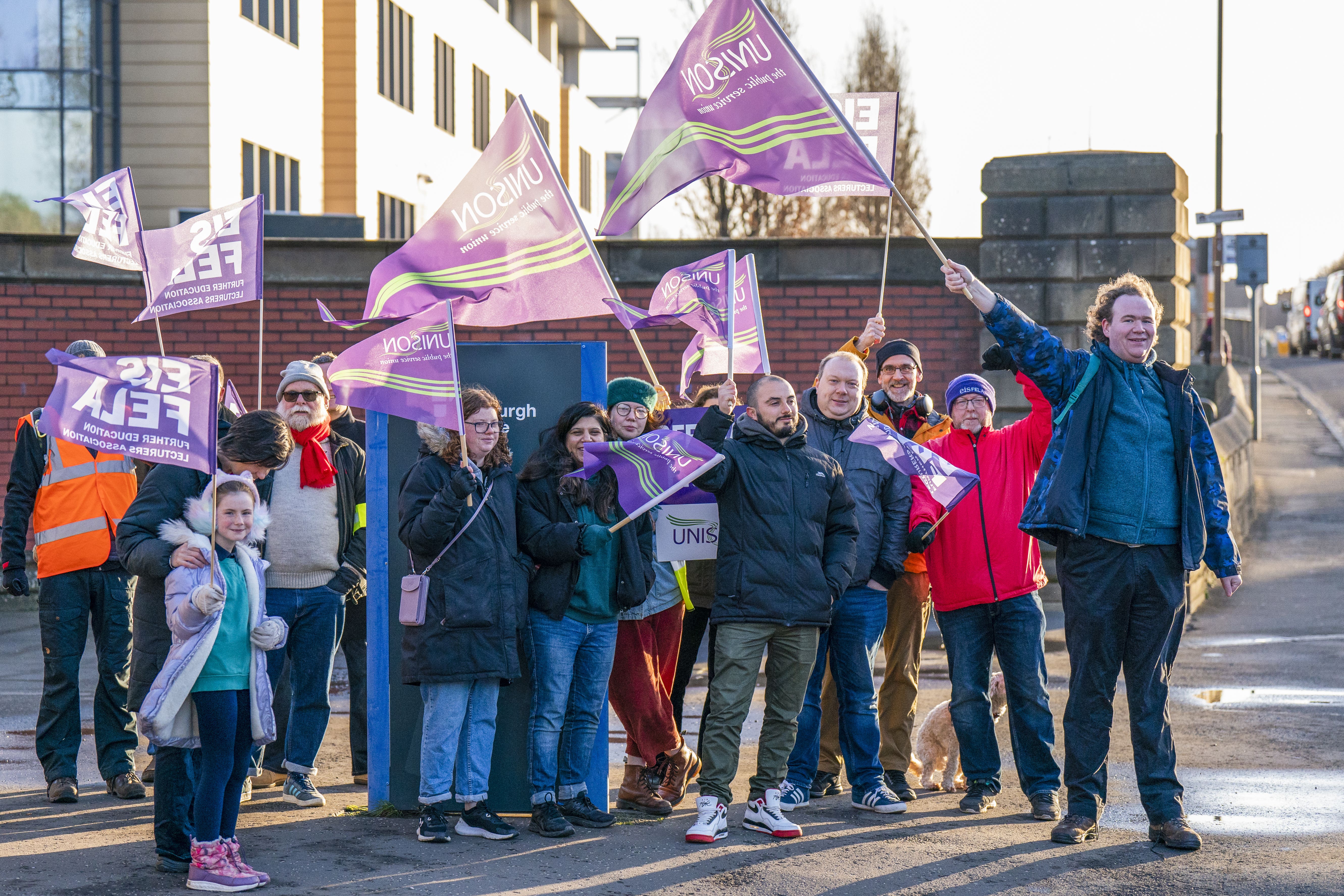 College lecturers on the picket line outside the Edinburgh College at the Granton campus (Jane Barlow/PA)