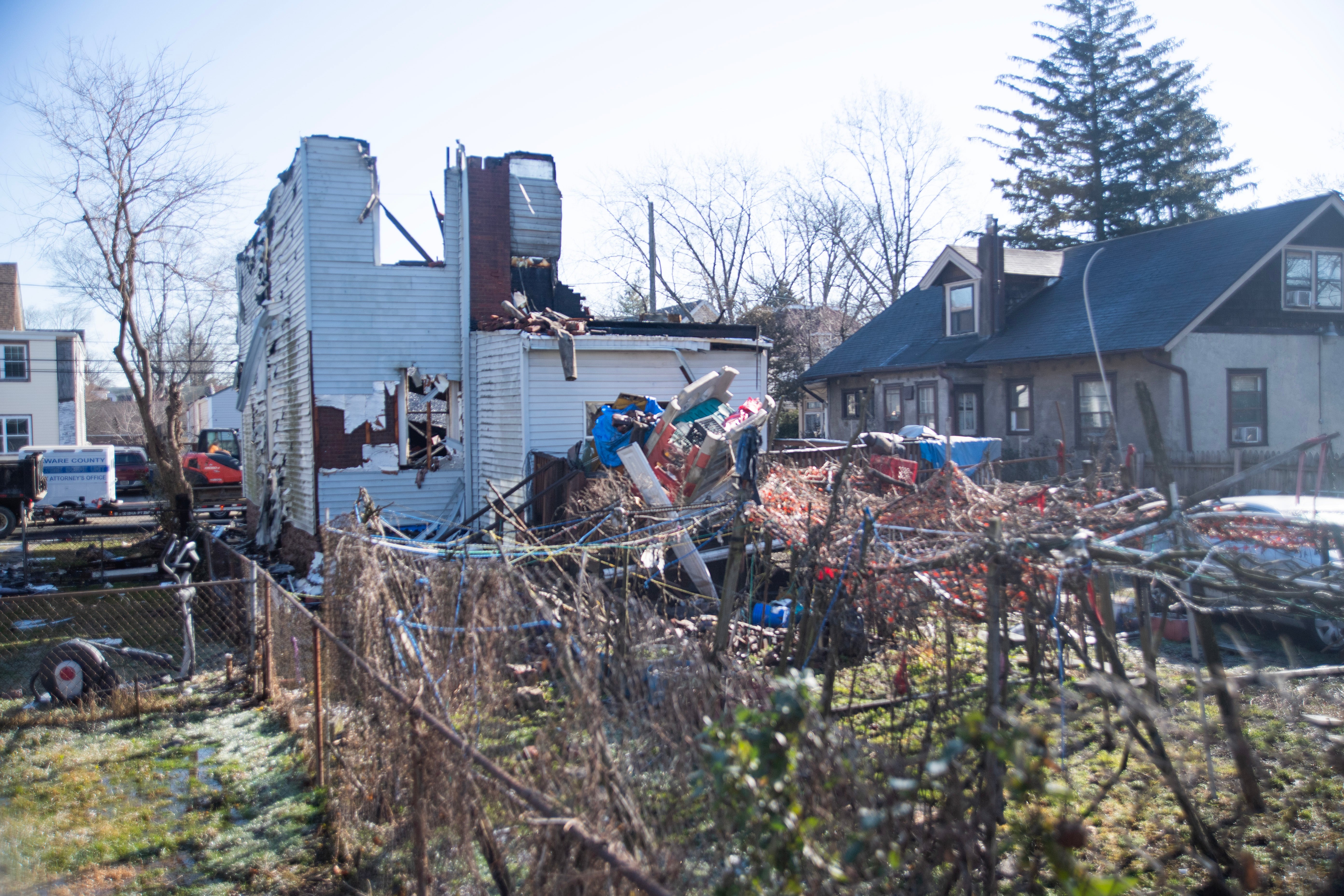 The remains of the Le family home in East Lansdowne, Pennsylvania as seen on 8 February 2024