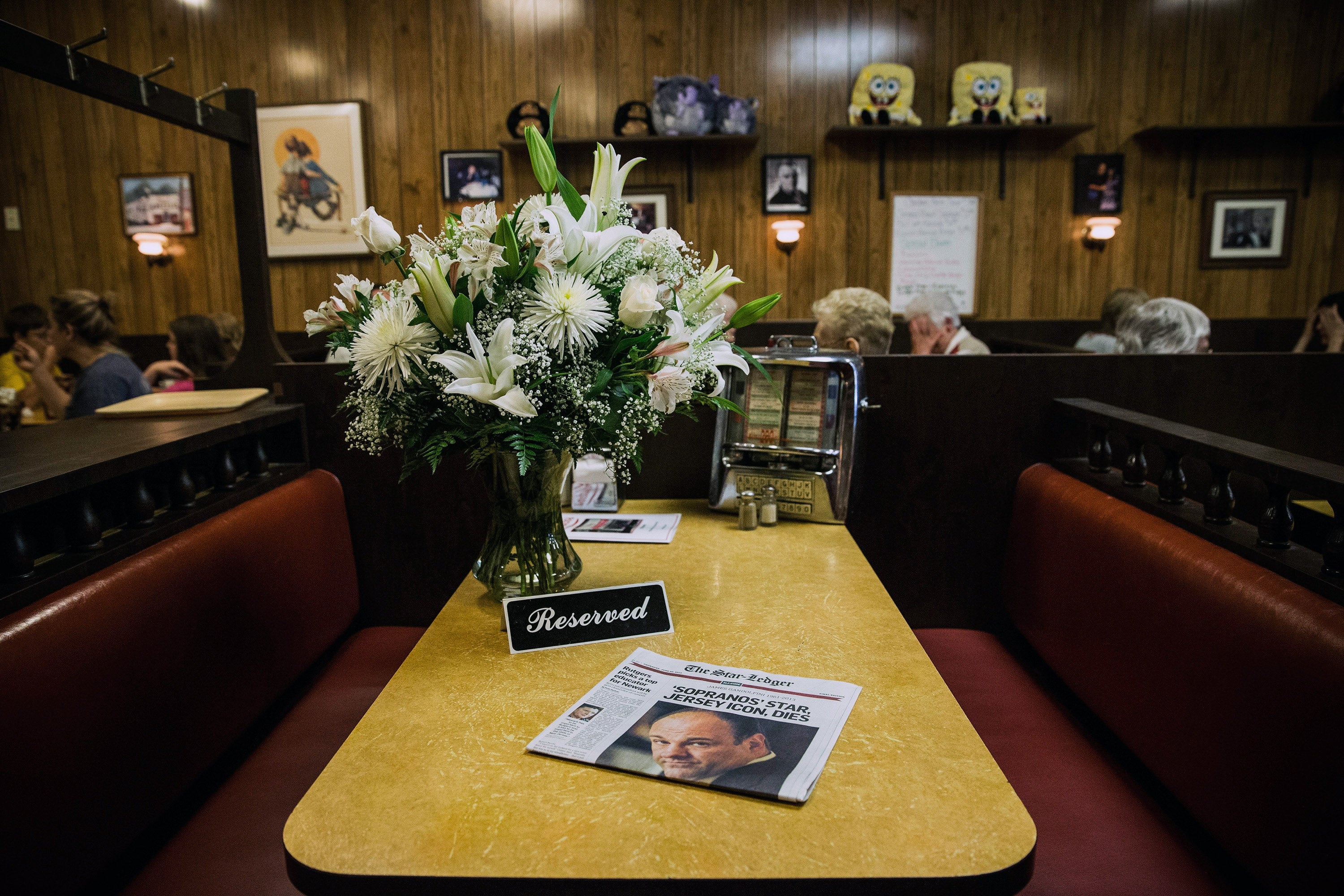 The booth in Holsten’s restaurant where the final scene of ‘The Sopranos’ was filmed, photographed after the death of James Gandolfini in 2013