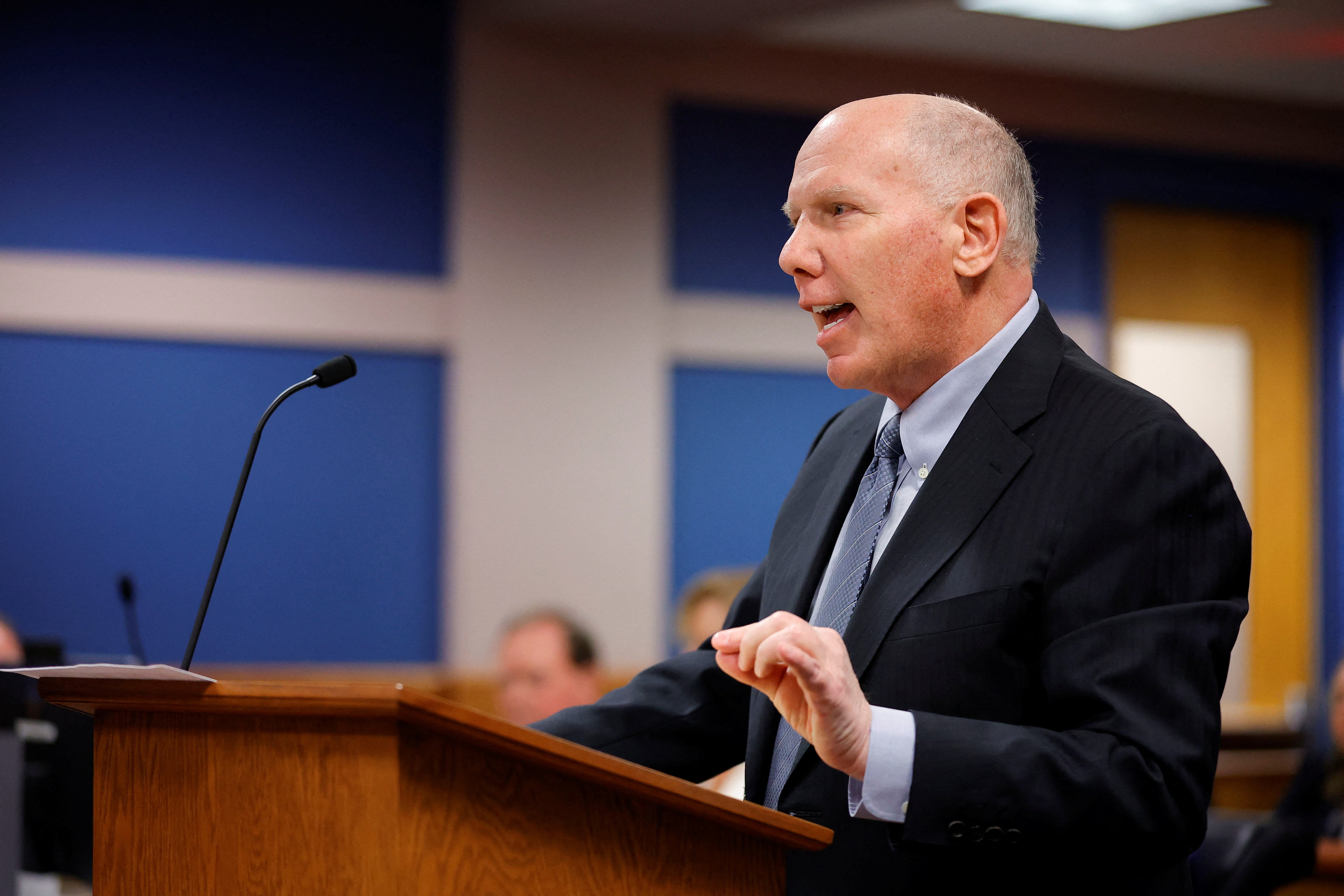 Donald Trump’s attorney Steve Sadow delivers a closing statement in an Atlanta courtroom hearing on 1 March to determine whether to disqualify Fani Willis from the Georgia election interference case