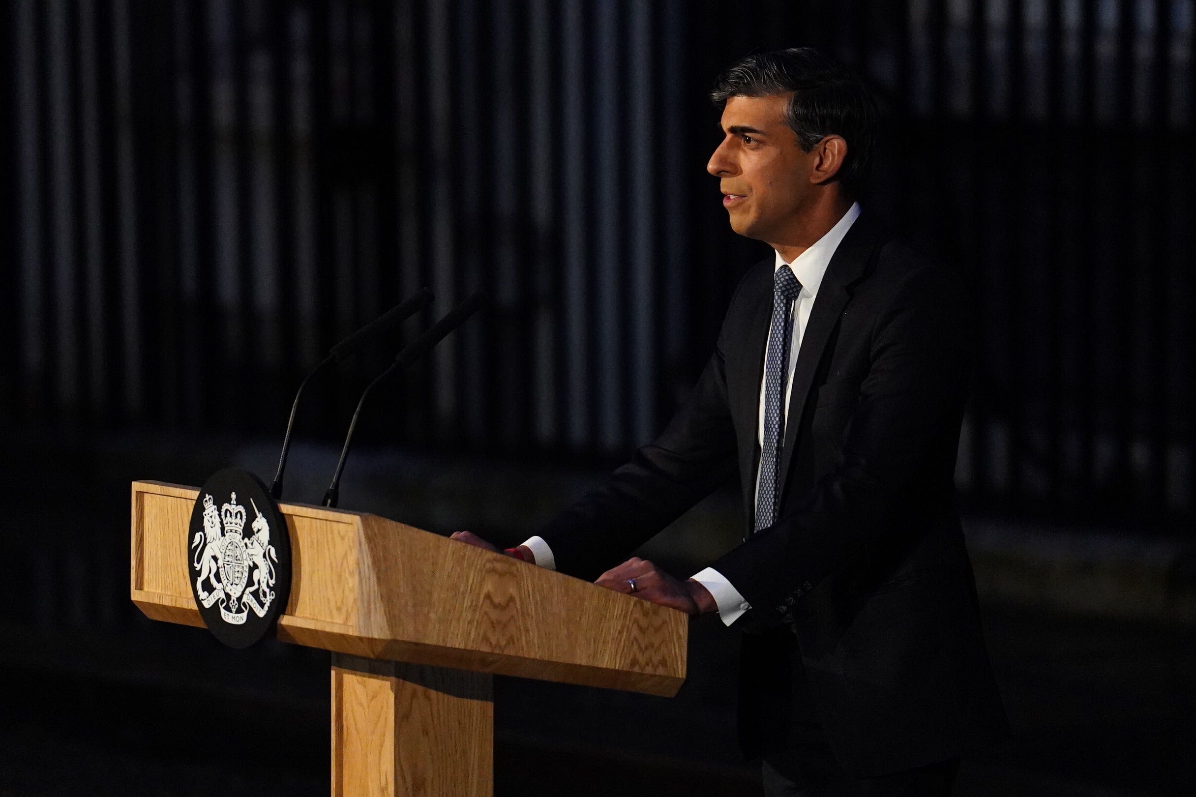 Prime Minister Rishi Sunak giving his press conference in Downing Street (Jordan Pettitt/PA)