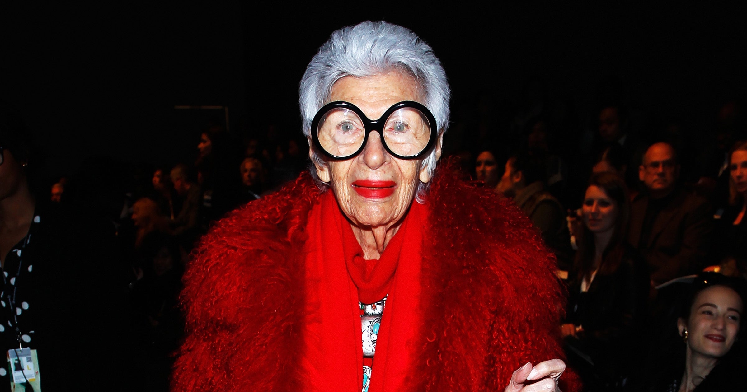 Iris Apfel attends the Joanna Mastroianni Fall 2013 fashion show during Mercedes-Benz Fashion Week at The Studio at Lincoln Center on 10 February 2013