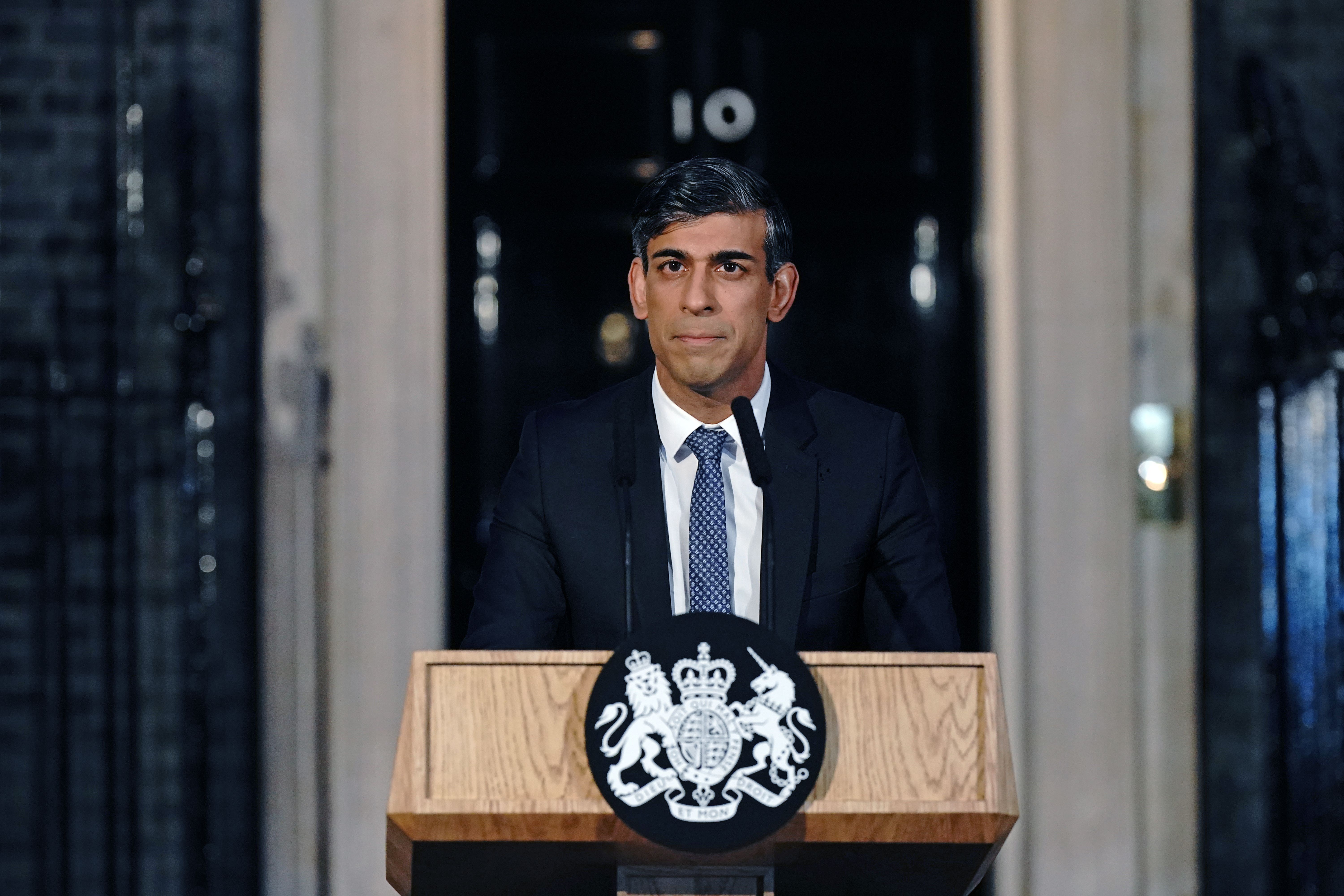 Rishi Sunak giving a press conference in Downing Street on Friday