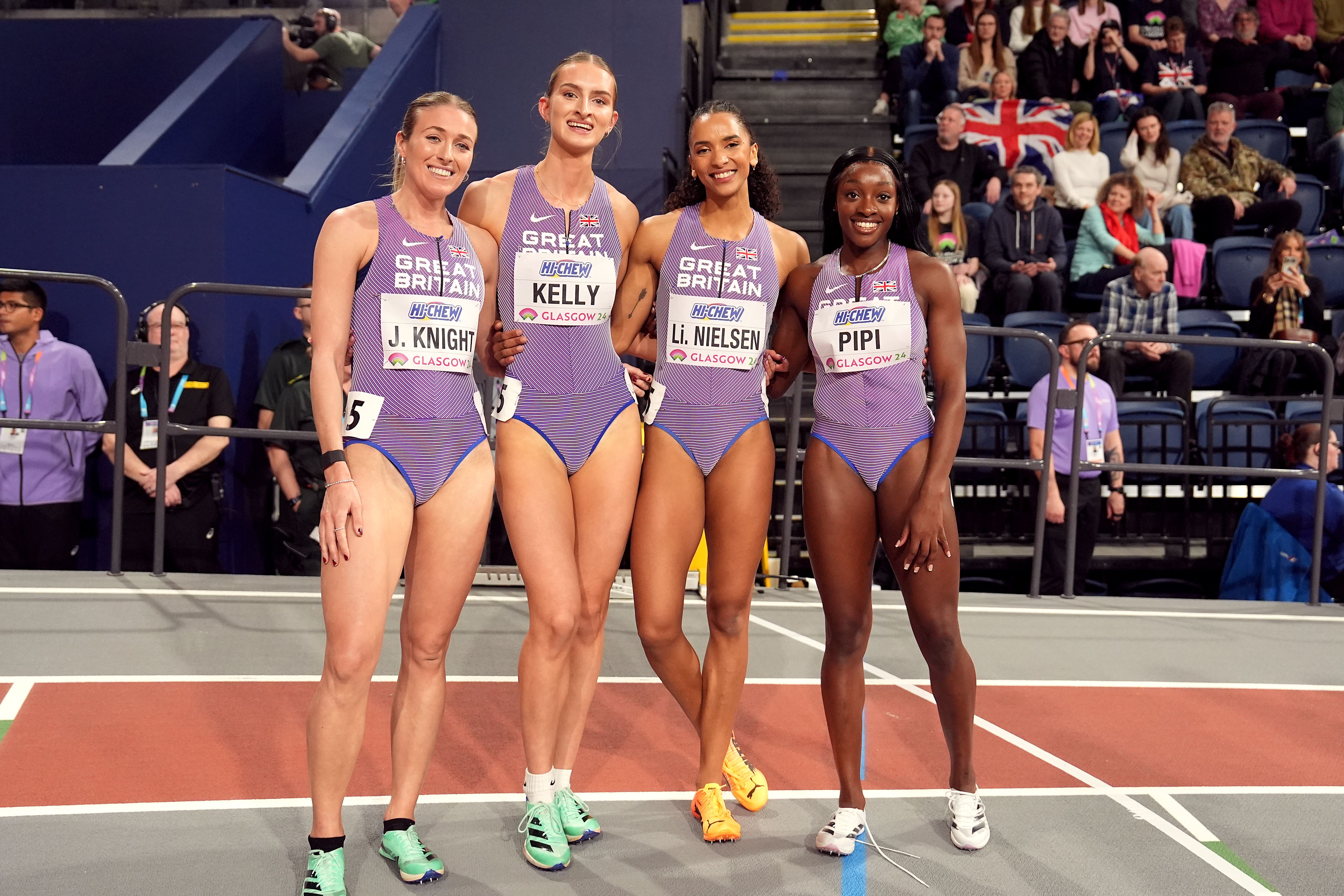 Great Britain’s Jessie Knight, Hannah Kelly, Ama Pipi and Lina Nielsen (Martin Rickett/PA)