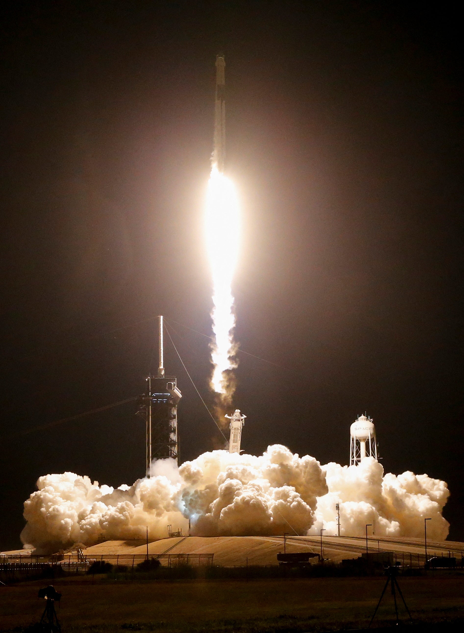 A SpaceX Falcon 9 rocket lifts off carrying NASA's SpaceX Crew