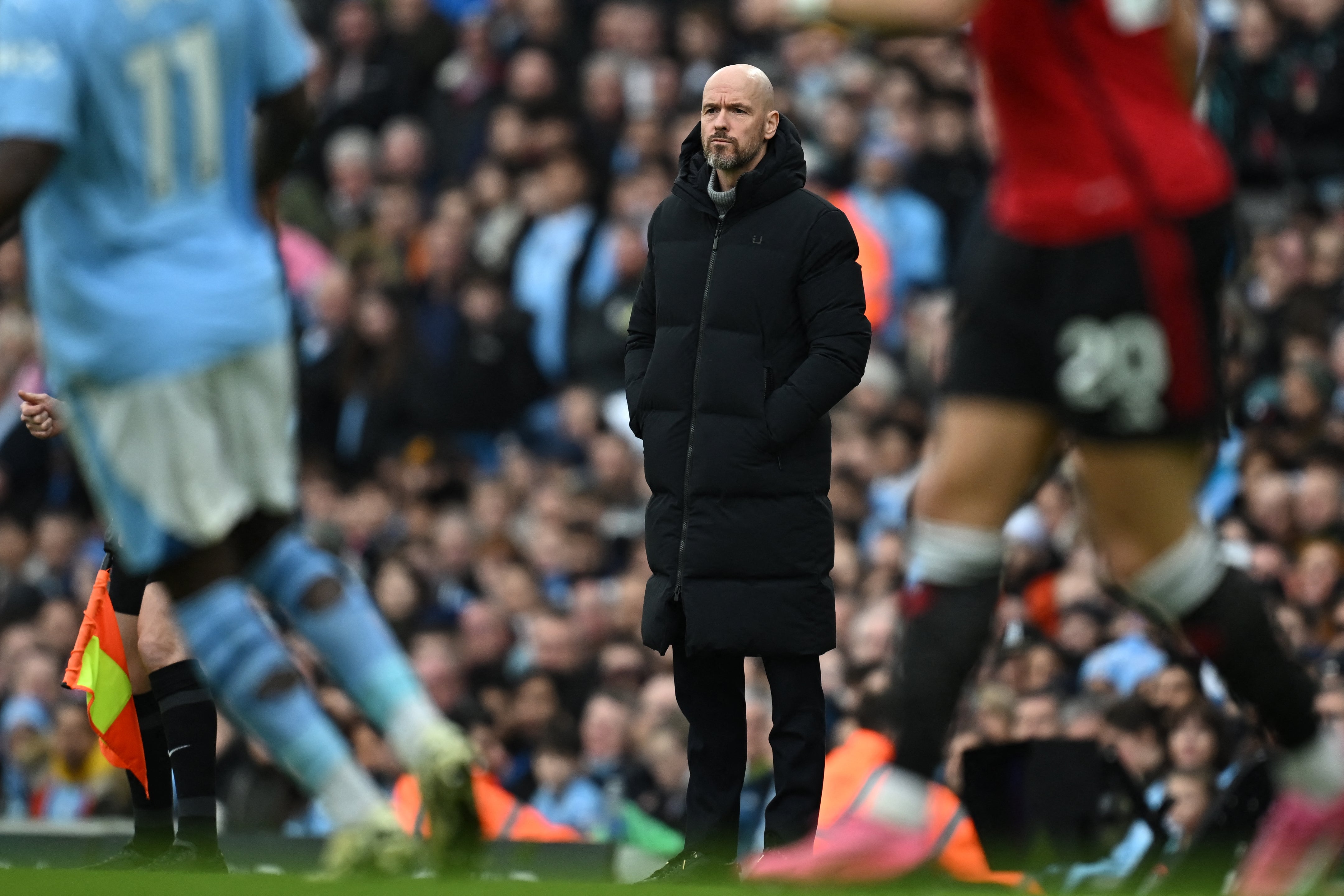 Erik ten Hag watches on as Man City beat Man United