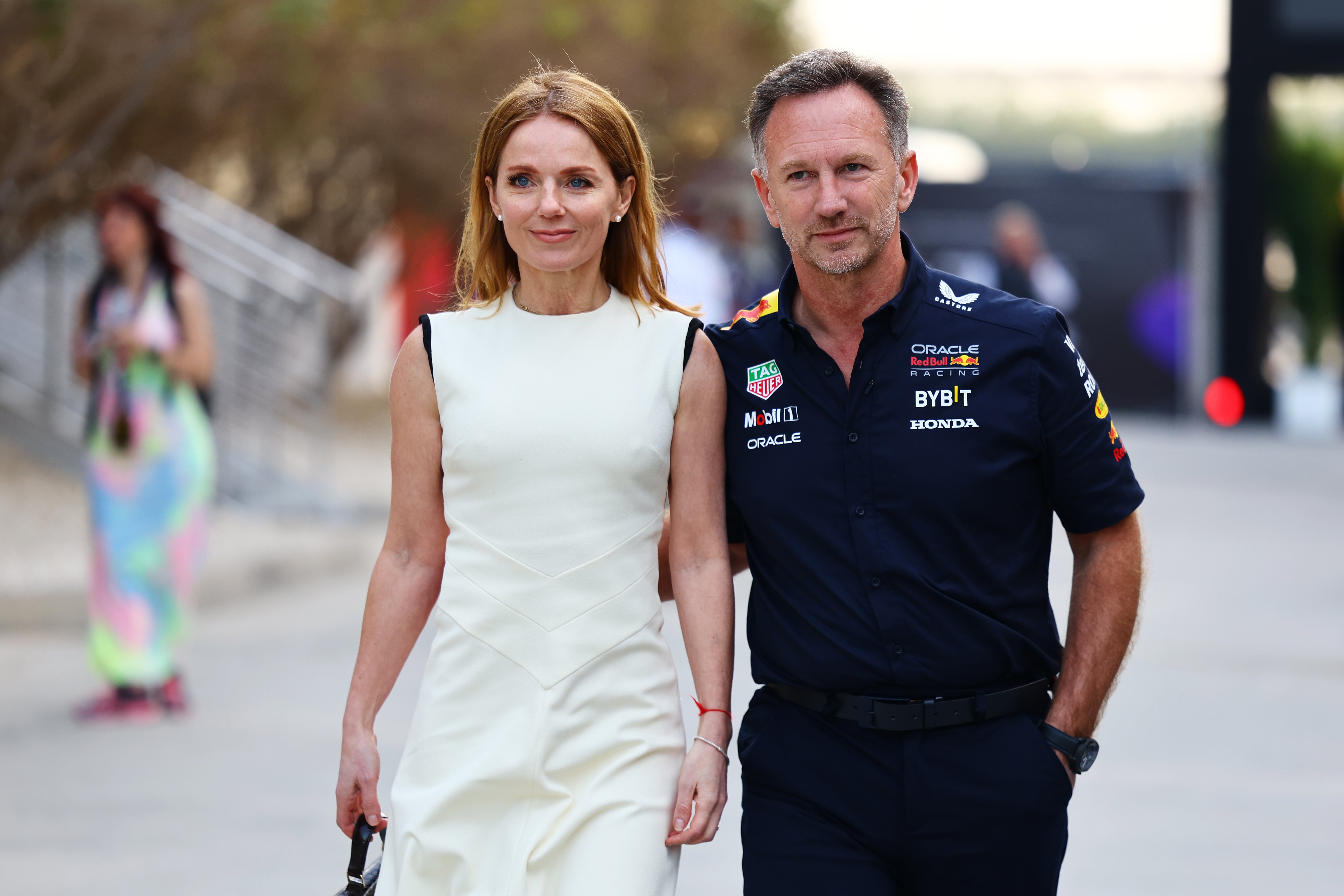 Horner’s wife Geri Halliwell stood by him at the season-opening race in Bahrain