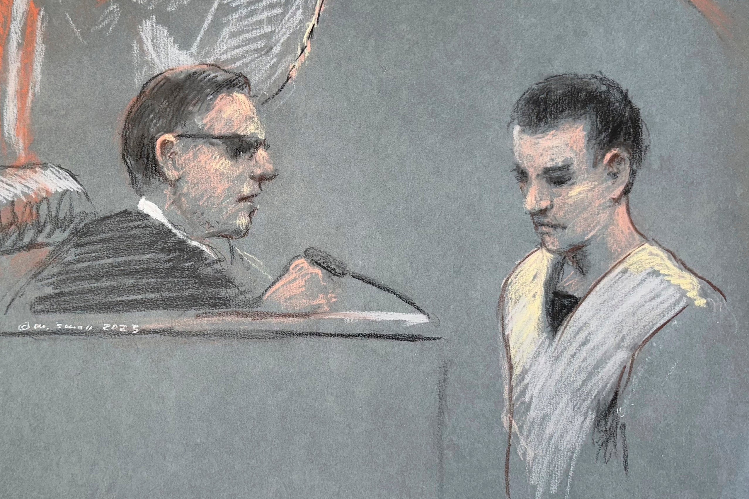 Artist depiction of Teixeira in court