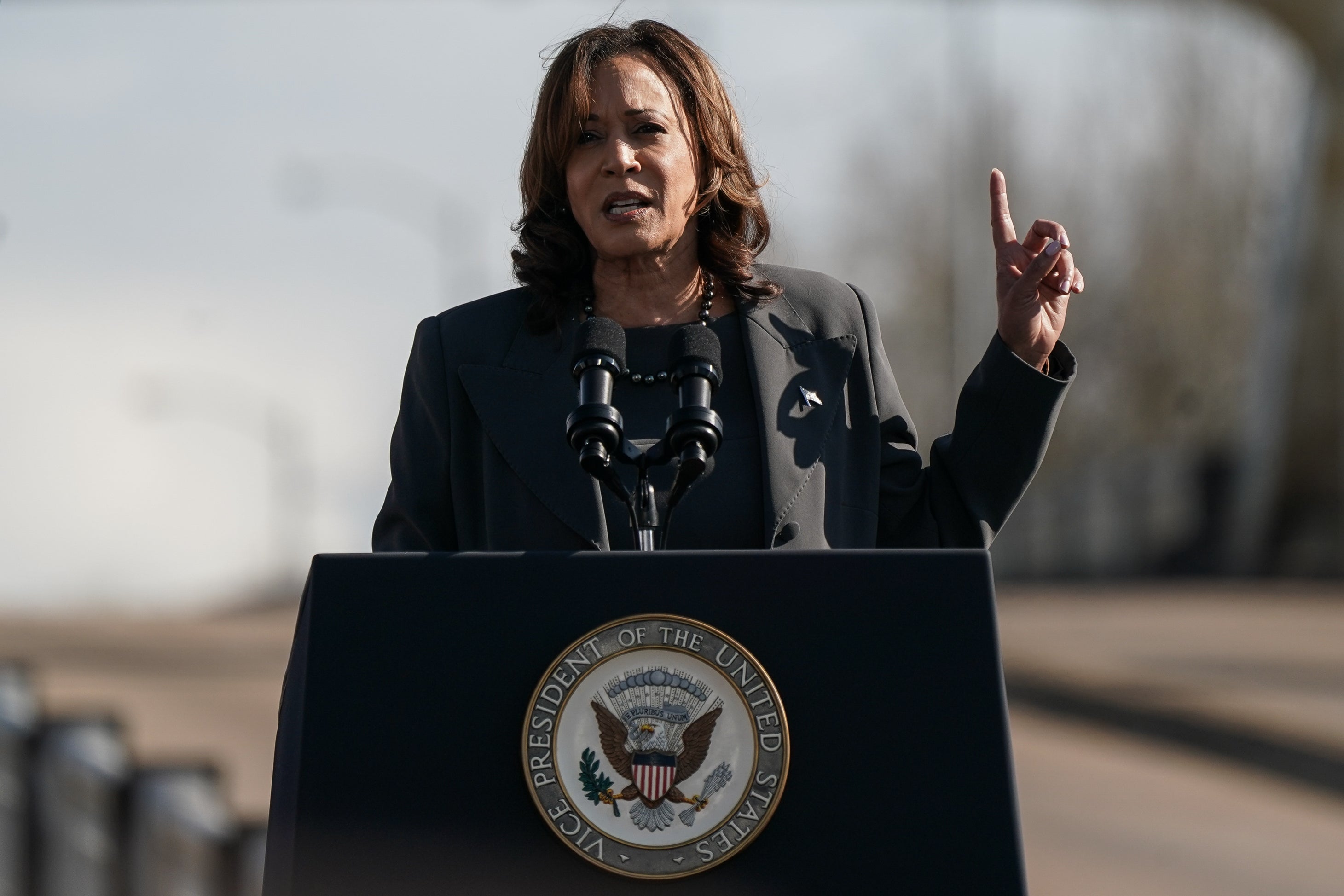 US vice-president Kamala Harris during her speech on Sunday