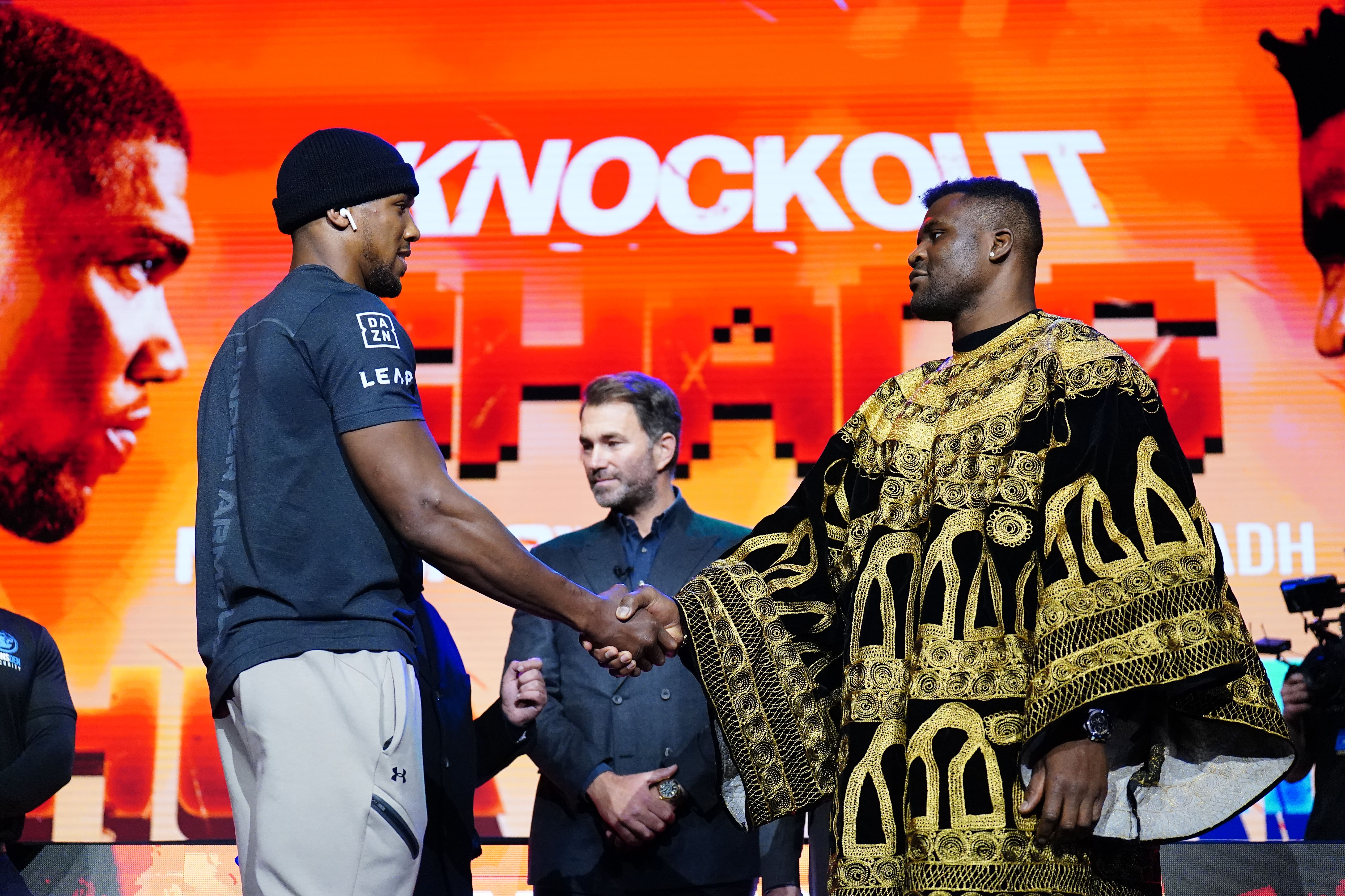 Anthony Joshua and Francis Ngannou fight on Friday night (Zac Goodwin/PA)