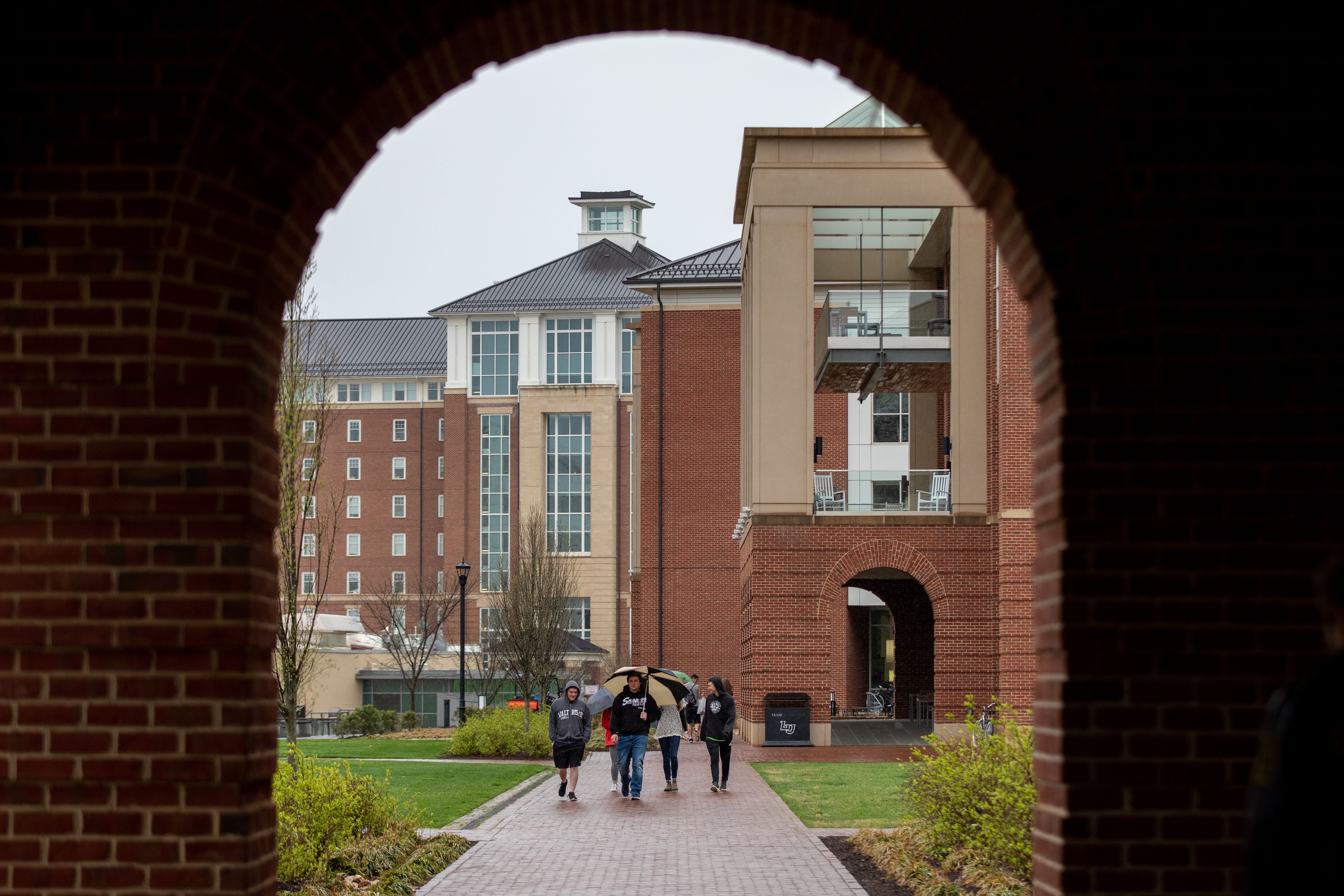 Students seen on the Liberty University campus in Lynchburg, Virginia in March 2020