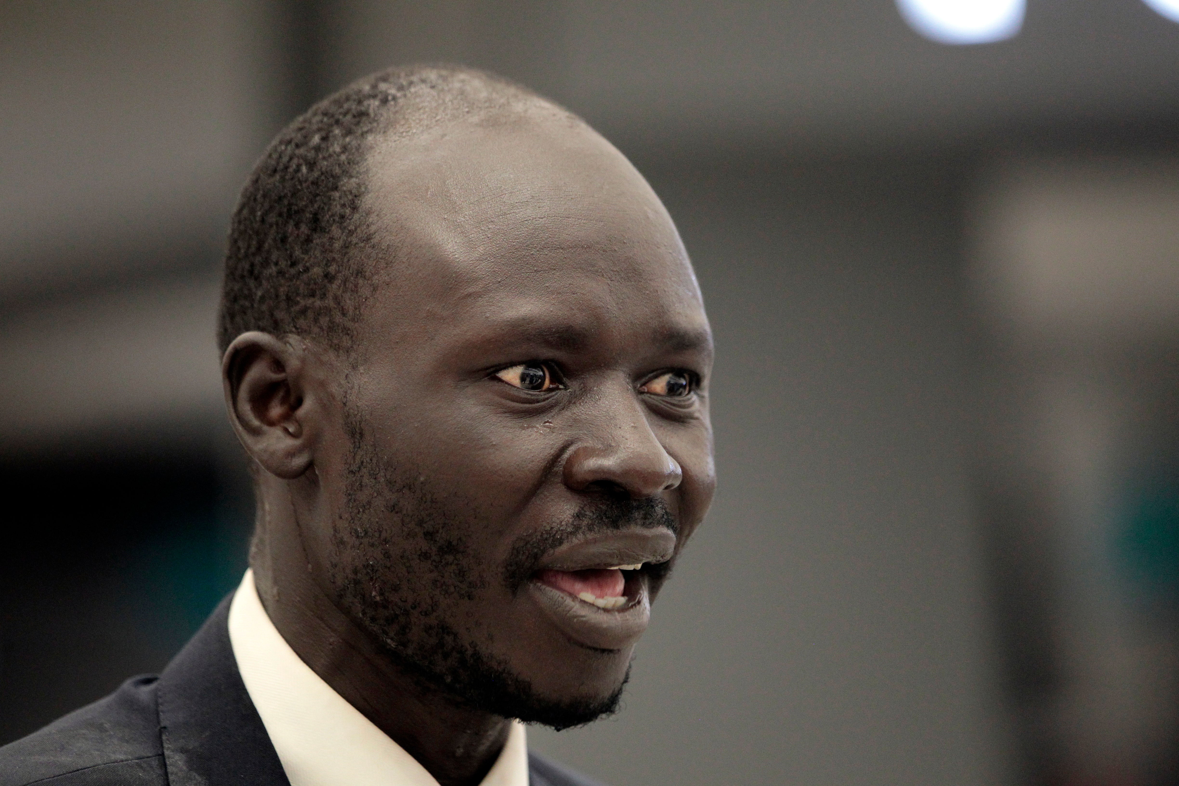 Peter Biar Ajak gives an interview upon his arrival at Washington Dulles International Airport, July 23, 2020