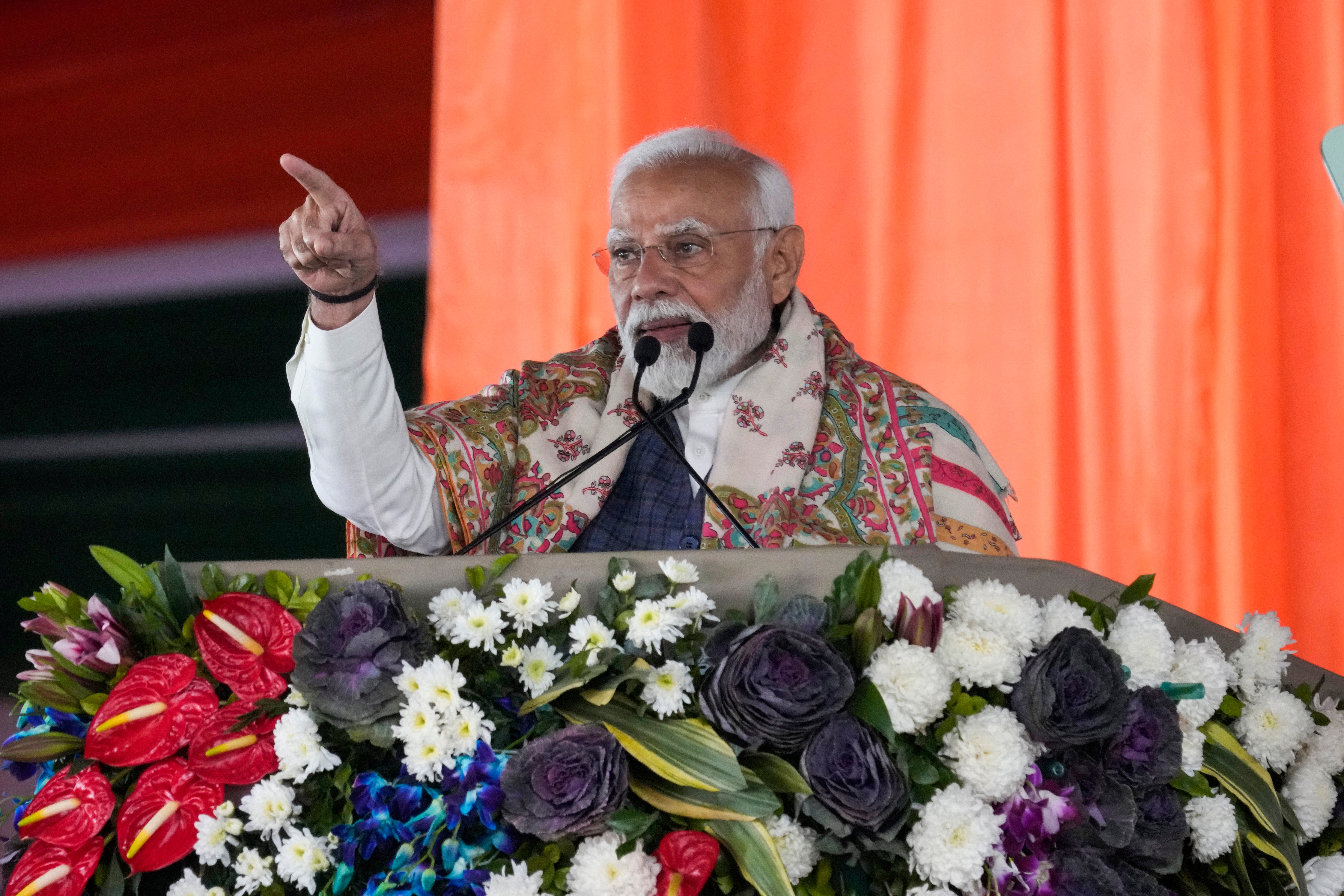 Narendra Modi addresses a public rally in Jammu in February 2024