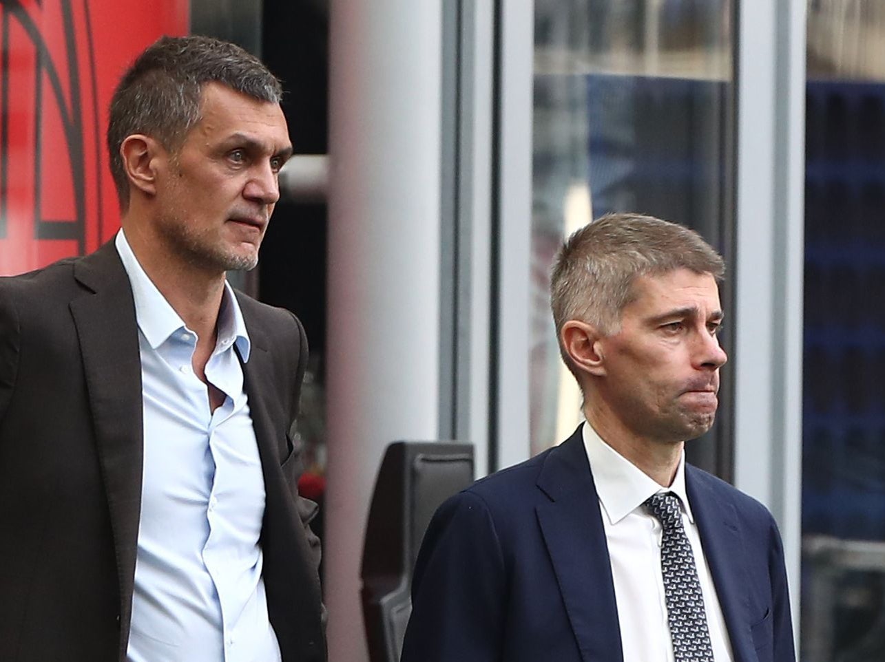 Paolo Maldini and Frederic Massara at AC Milan v Inter Milan in 2022