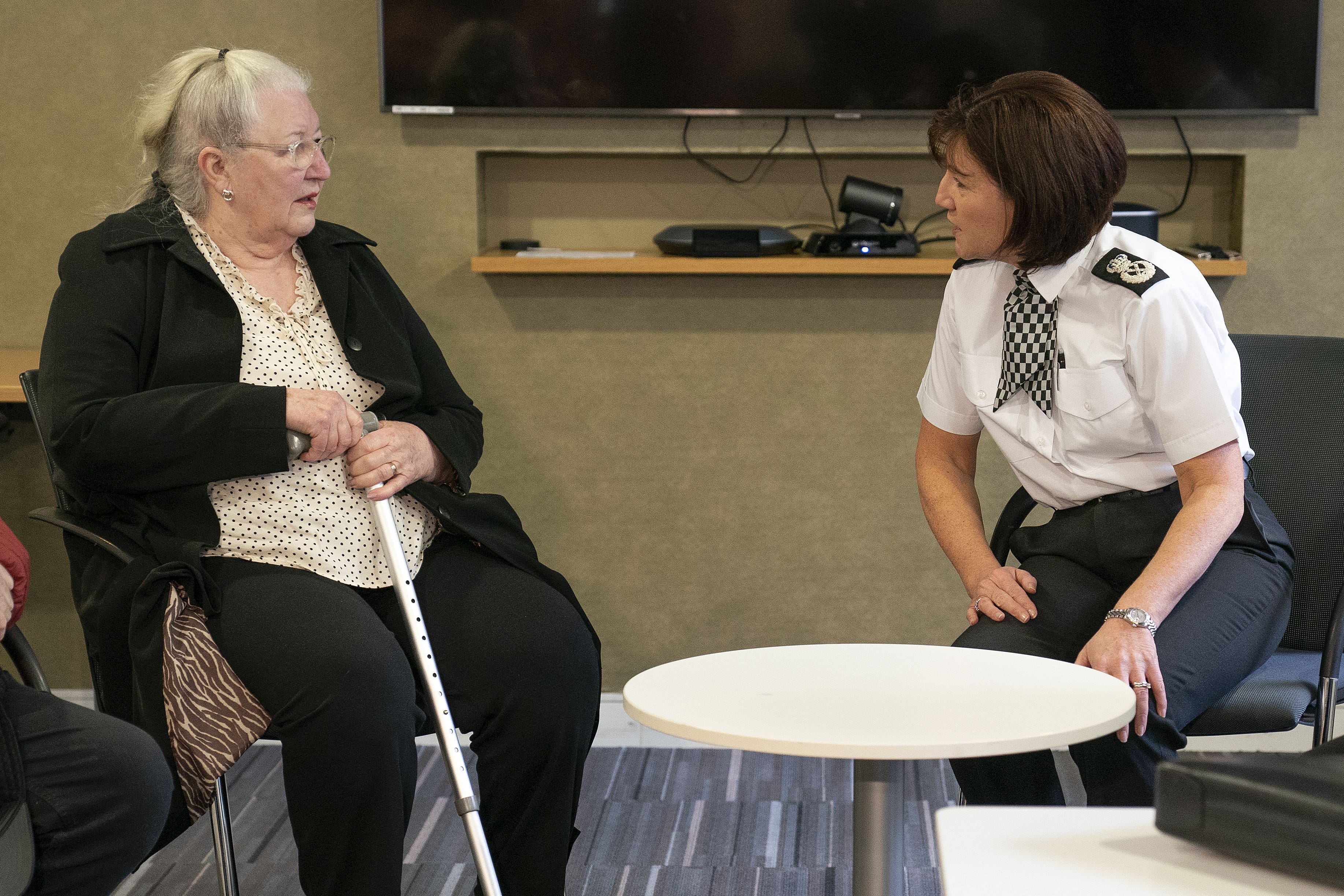 Margaret Caldwell, the mother of murder victim Emma Caldwell, meets with Police Scotland Chief Constable Jo Farrell in Edinburgh (Jane Barlow/PA)