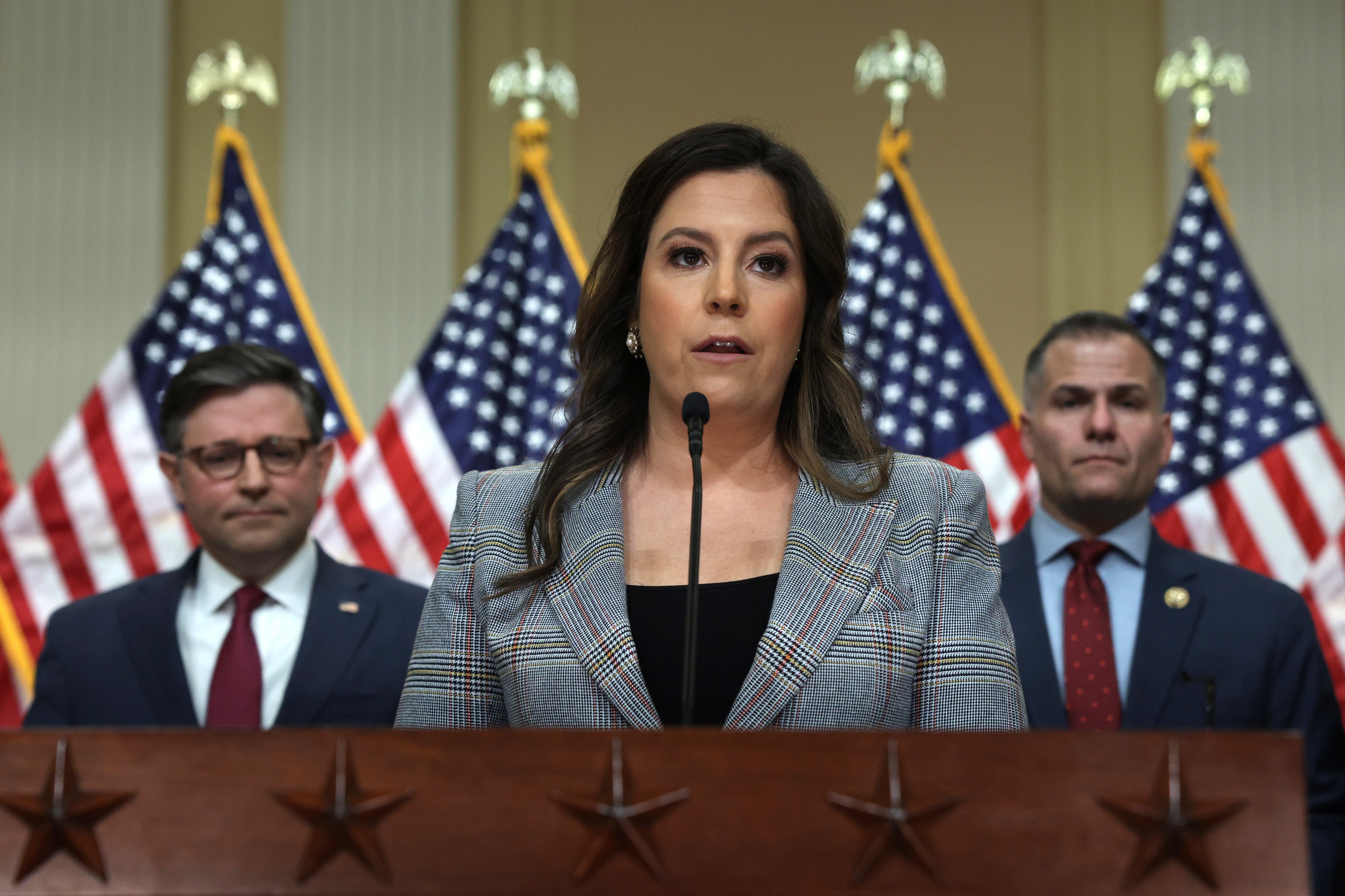 Elise Stefanik speaking at a House GOP leaders news conference