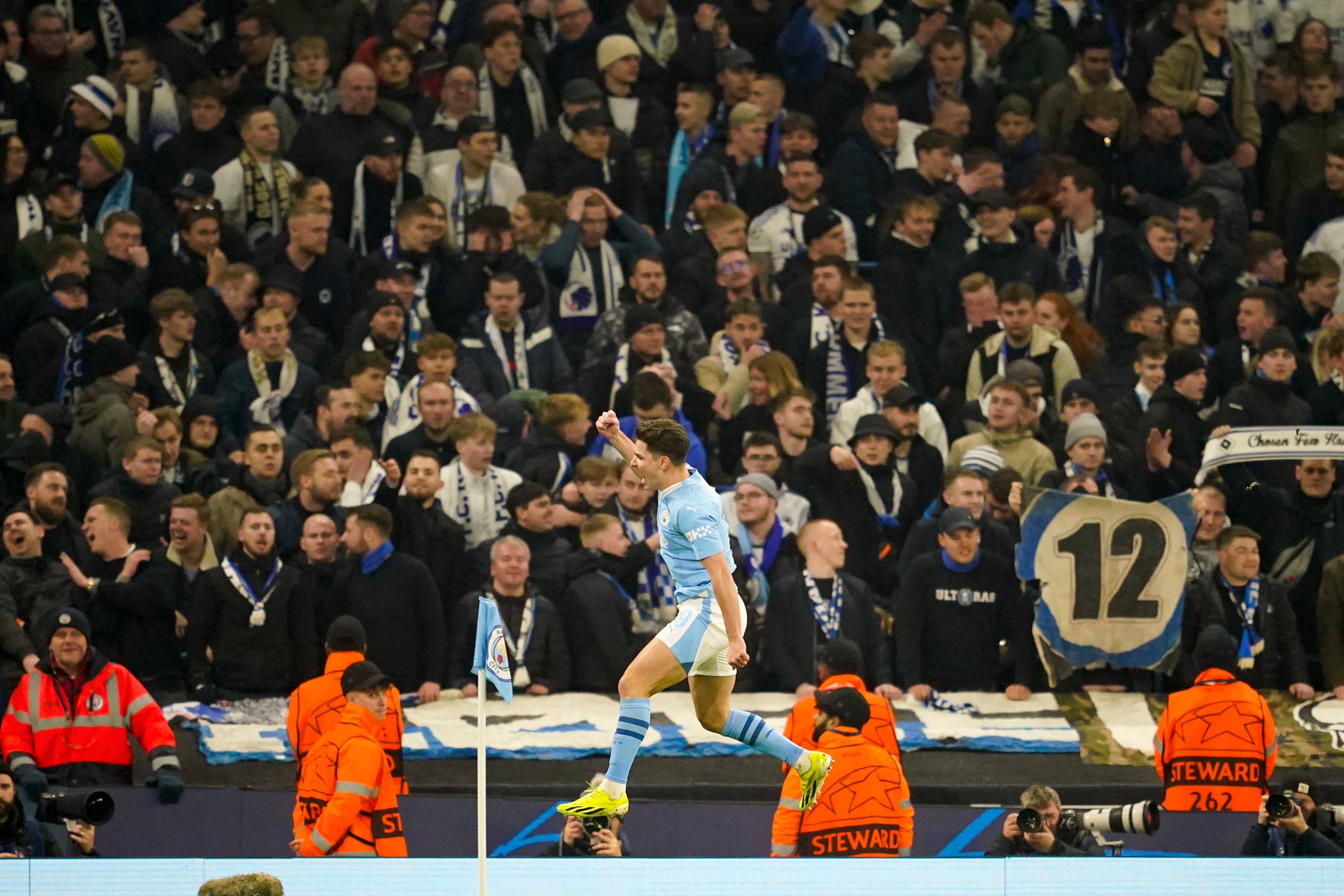 Julian Alvarez celebrates scoring against Copenhagen