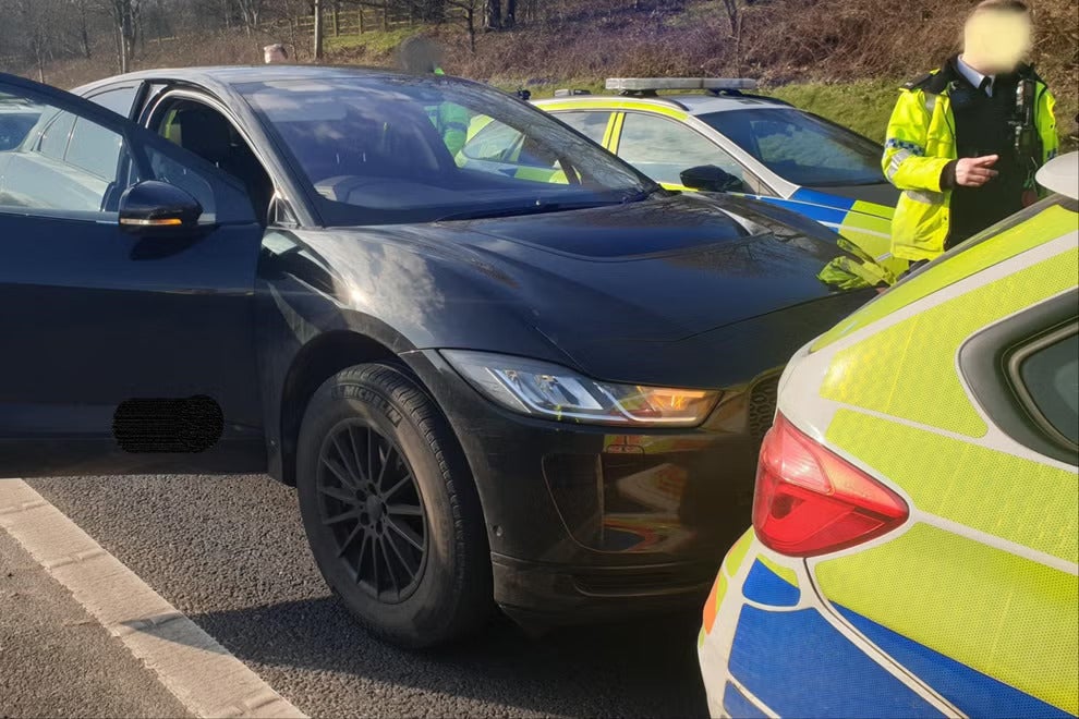 The Jaguar had to be brought to a stop by police on the M62