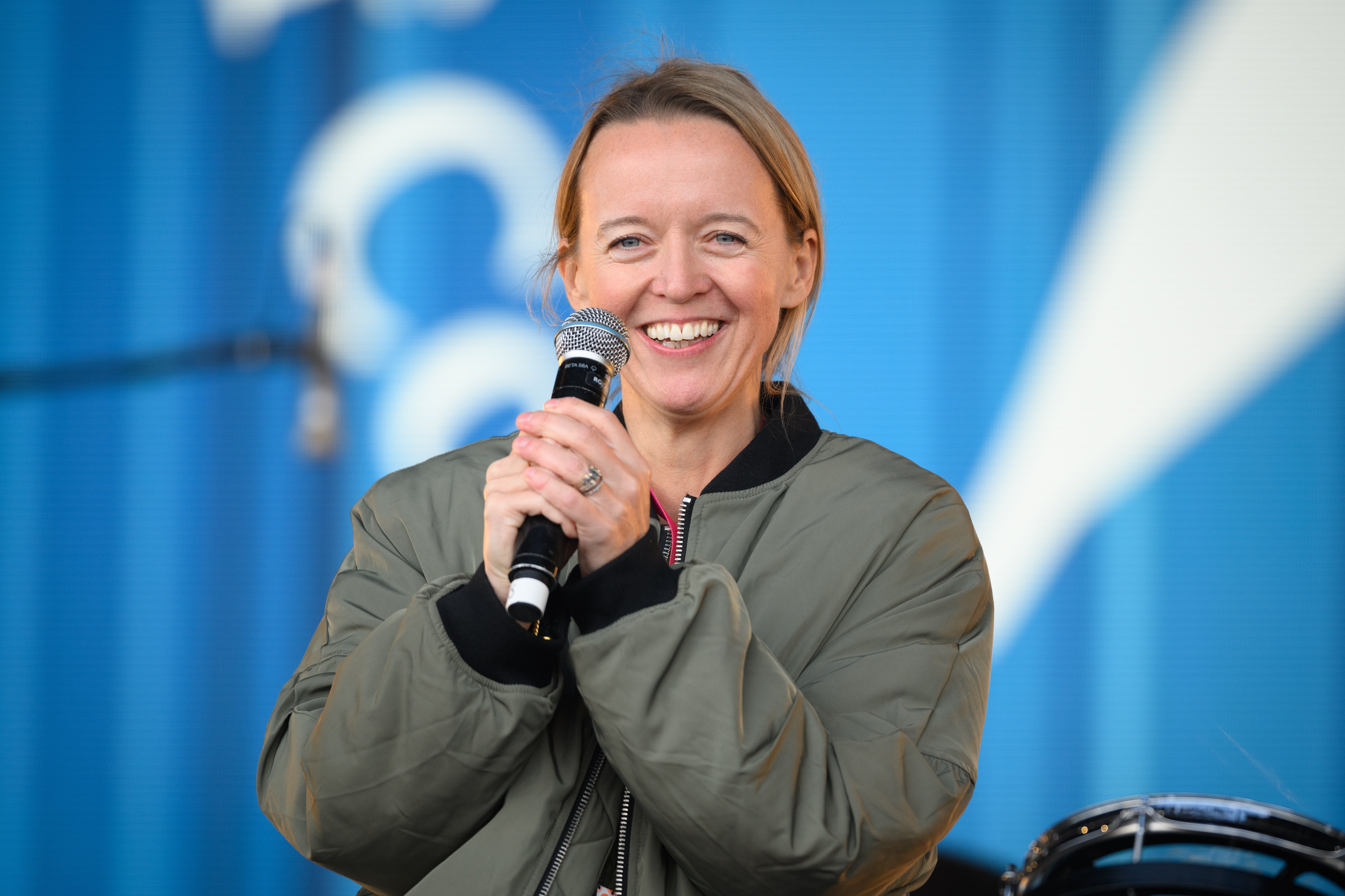 Emily Eavis speaking at Glastonbury 2022