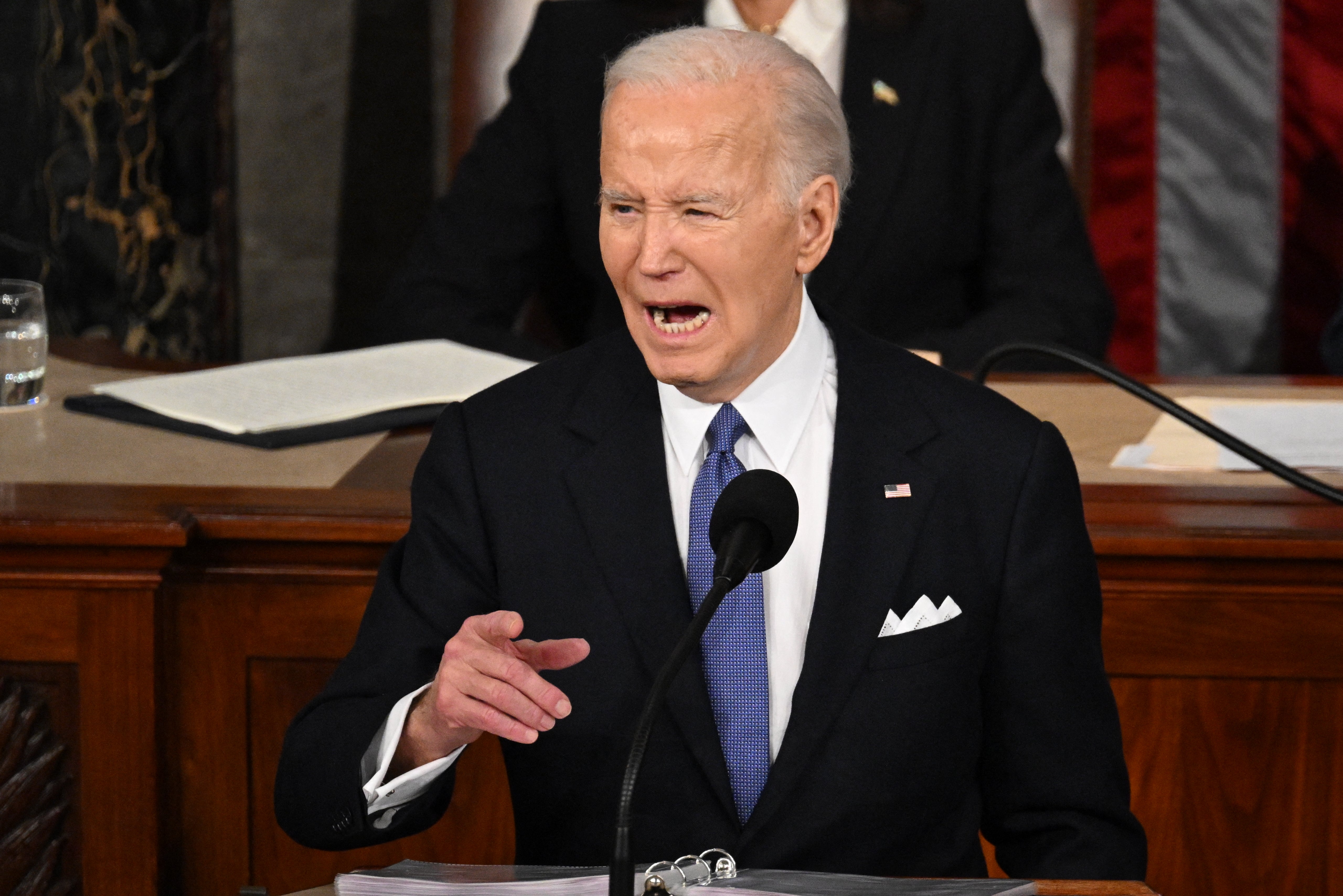 US President Joe Biden delivers the State of the Union address in the House Chamber of the US Capitol in Washington, DC, on March 7, 2024