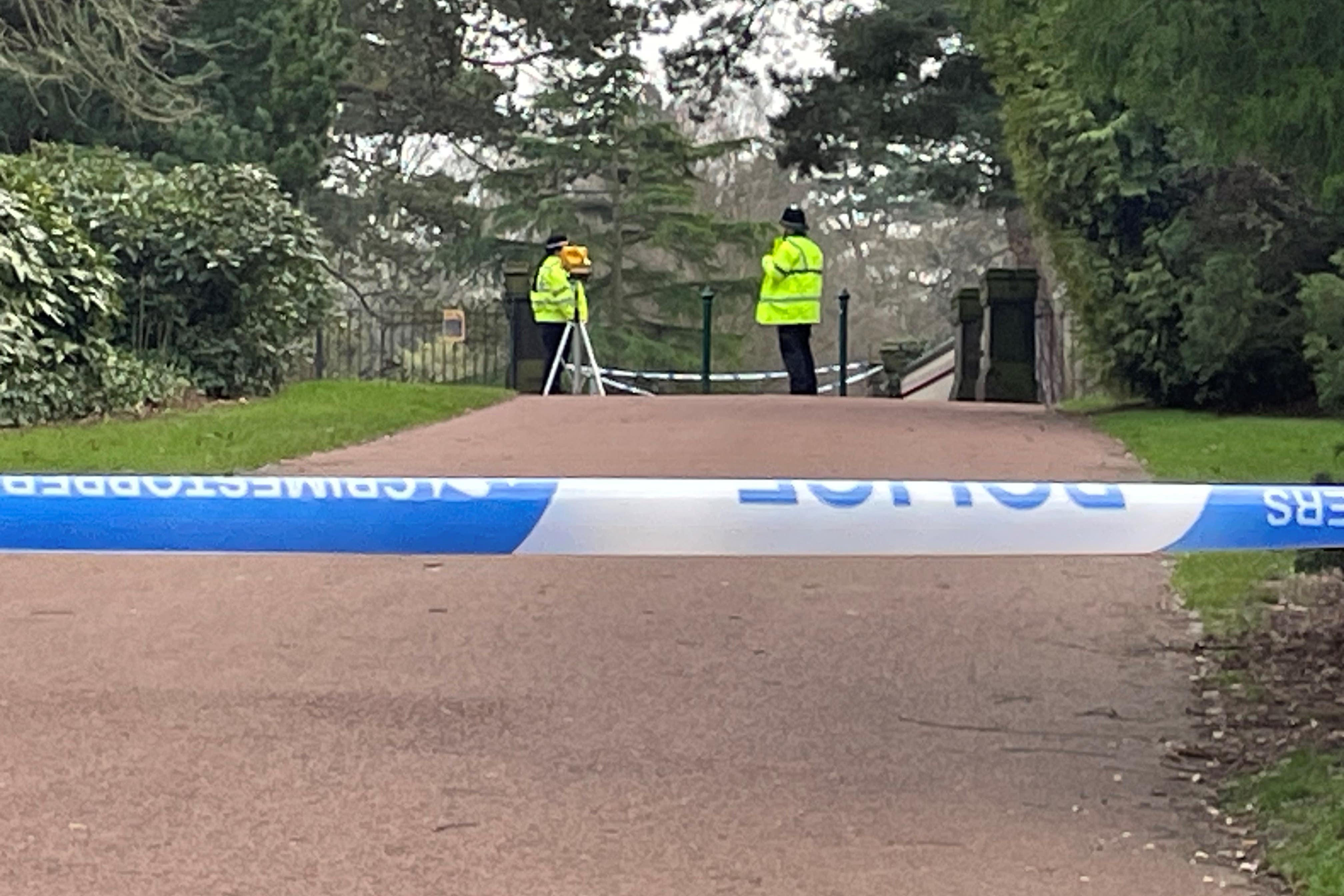 The scene in West Park, Wolverhampton, as police continue to investigate the murder of 17-year-old Harleigh Hepworth (Matthew Cooper/PA)