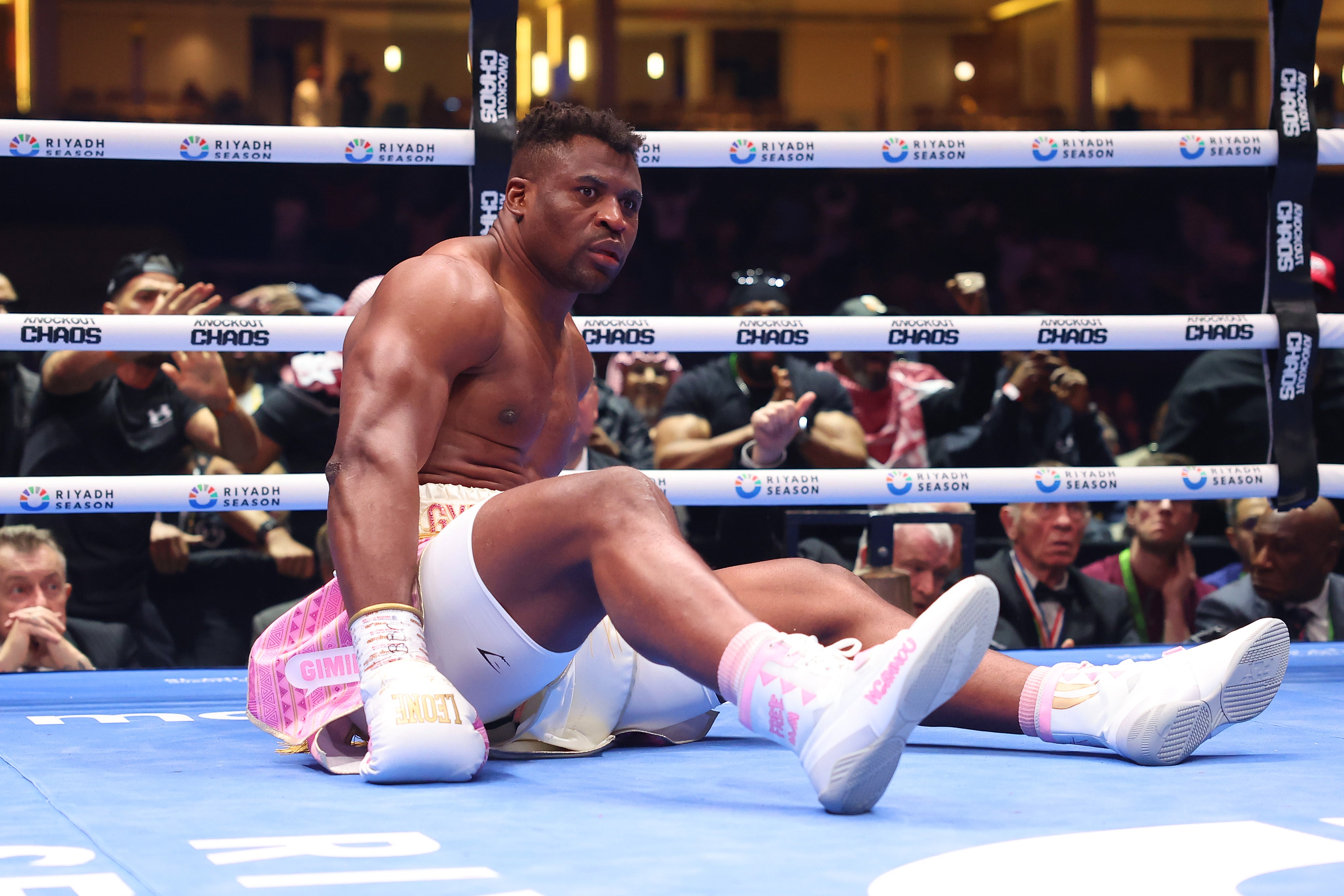 Francis Ngannou was knocked down three times by Anthony Joshua