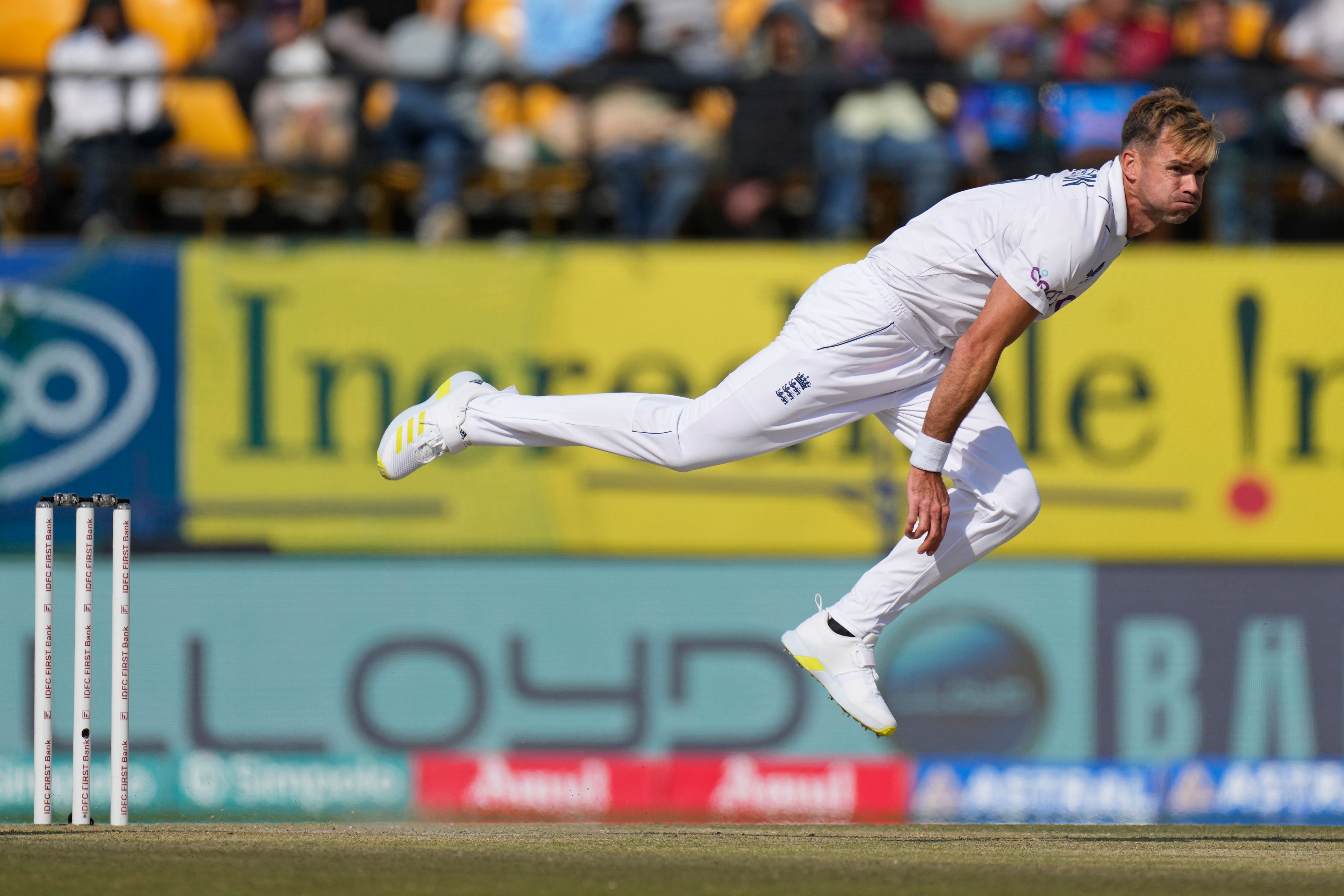 James Anderson reached the 700-wicket mark during the fifth Test of England’s series in India (AP Photo /Ashwini Bhatia/PA)