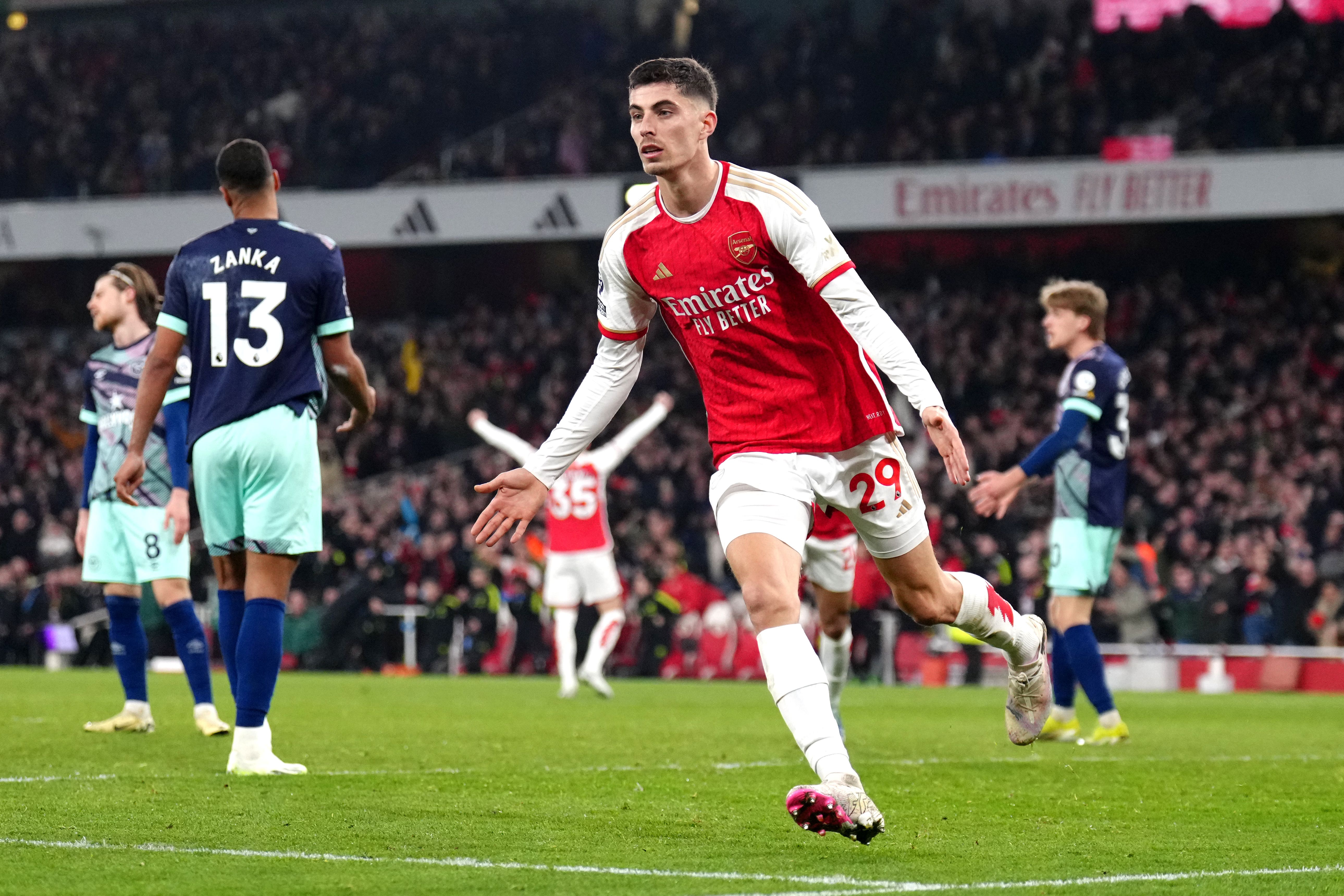 Kai Havertz celebrates after scoring Arsenal’s winner (John Walton/PA)