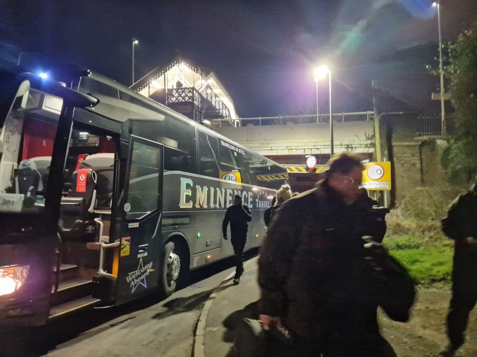 The bus hit a low bridge close to Albrighton railway station on Saturday night