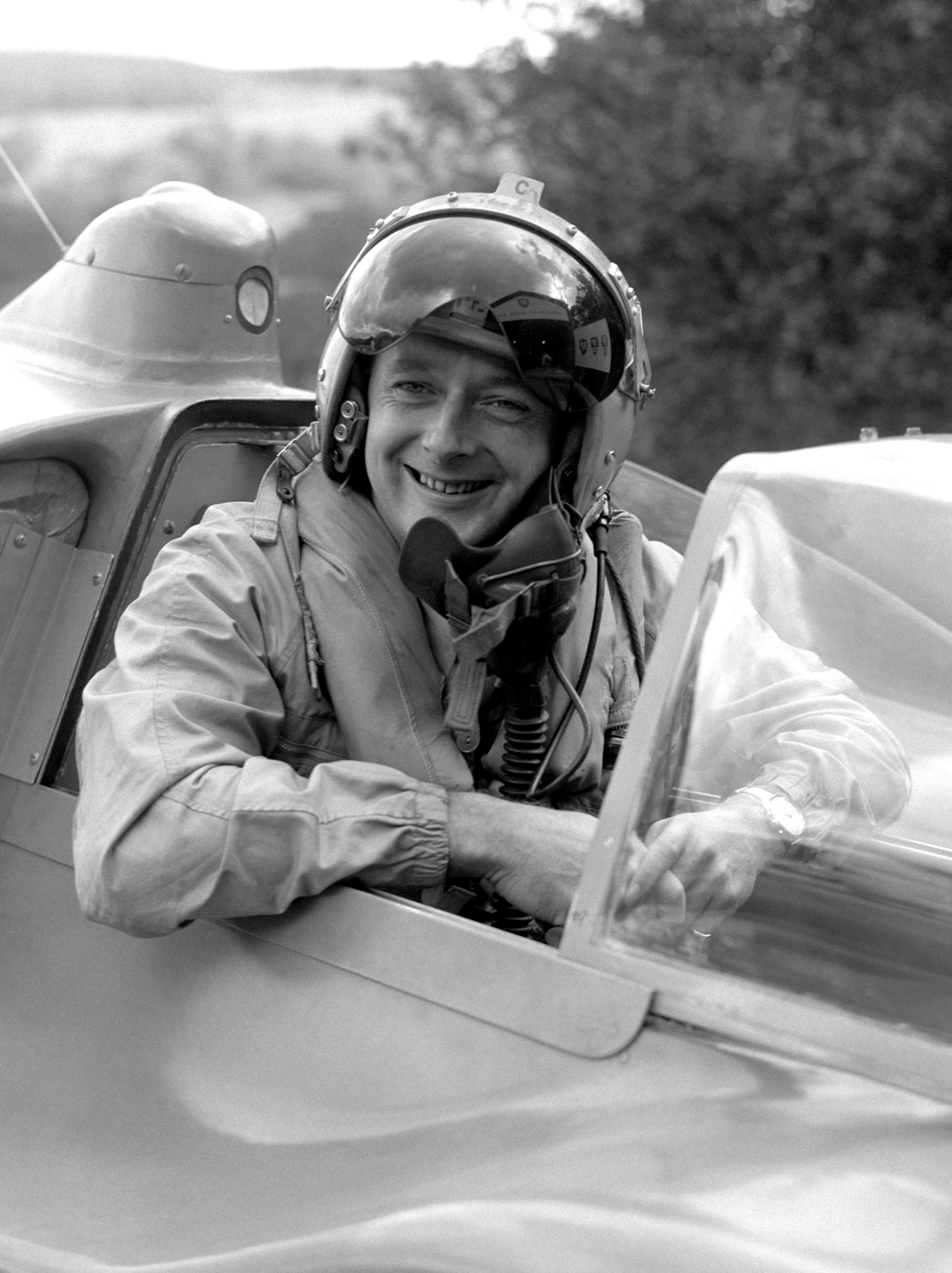 Donald Campbell in the cockpit of his jet-powered hydroplane ‘Bluebird’ in 1958