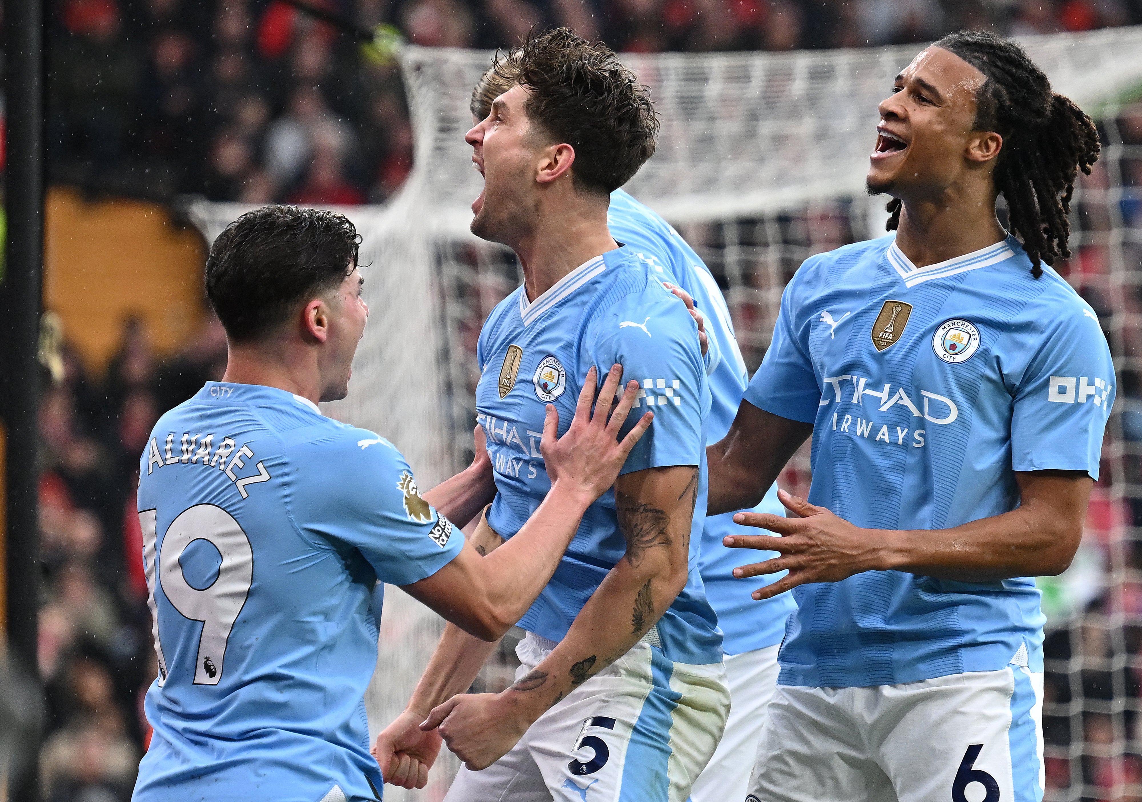 Stones celebrates his goal