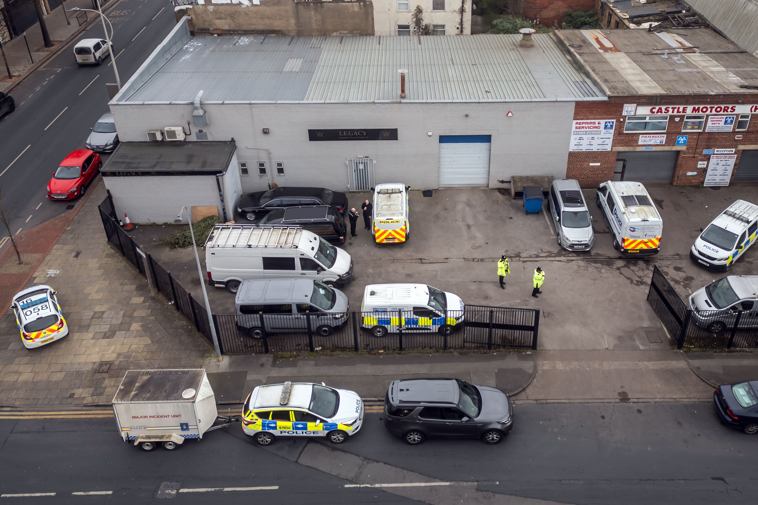 Police outside the Hessle Road branch of Legacy Independent Funeral Directors