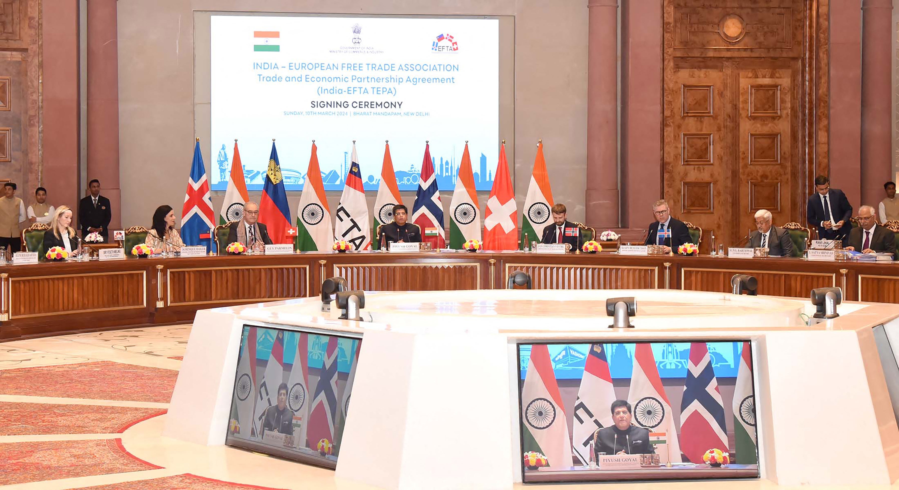 File: Indian trade minister Piysh Goyal addressing diplomats at the signing ceremony of Trade and Economic Partnership Agreement (TEPA) between India and European Free Trade Association