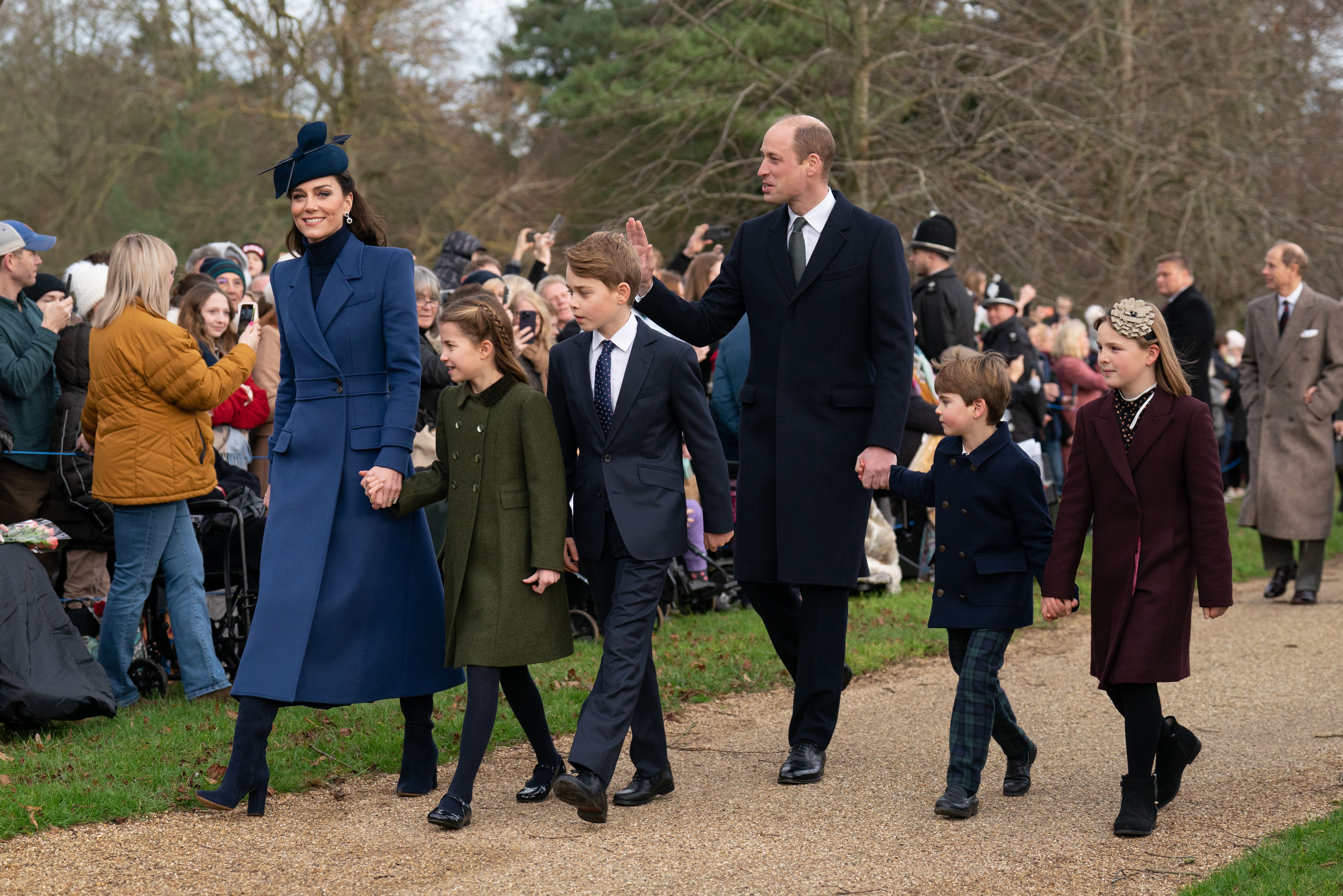 The Princess of Wales, Princess Charlotte, Prince George, the Prince of Wales, Prince Louis and Mia Tindall attending the Christmas Day morning church service at St Mary Magdalene Church in Sandringham, Norfolk in what was Kate’s last verified public appearance before her recent break from duties (Joe Giddens/PA)