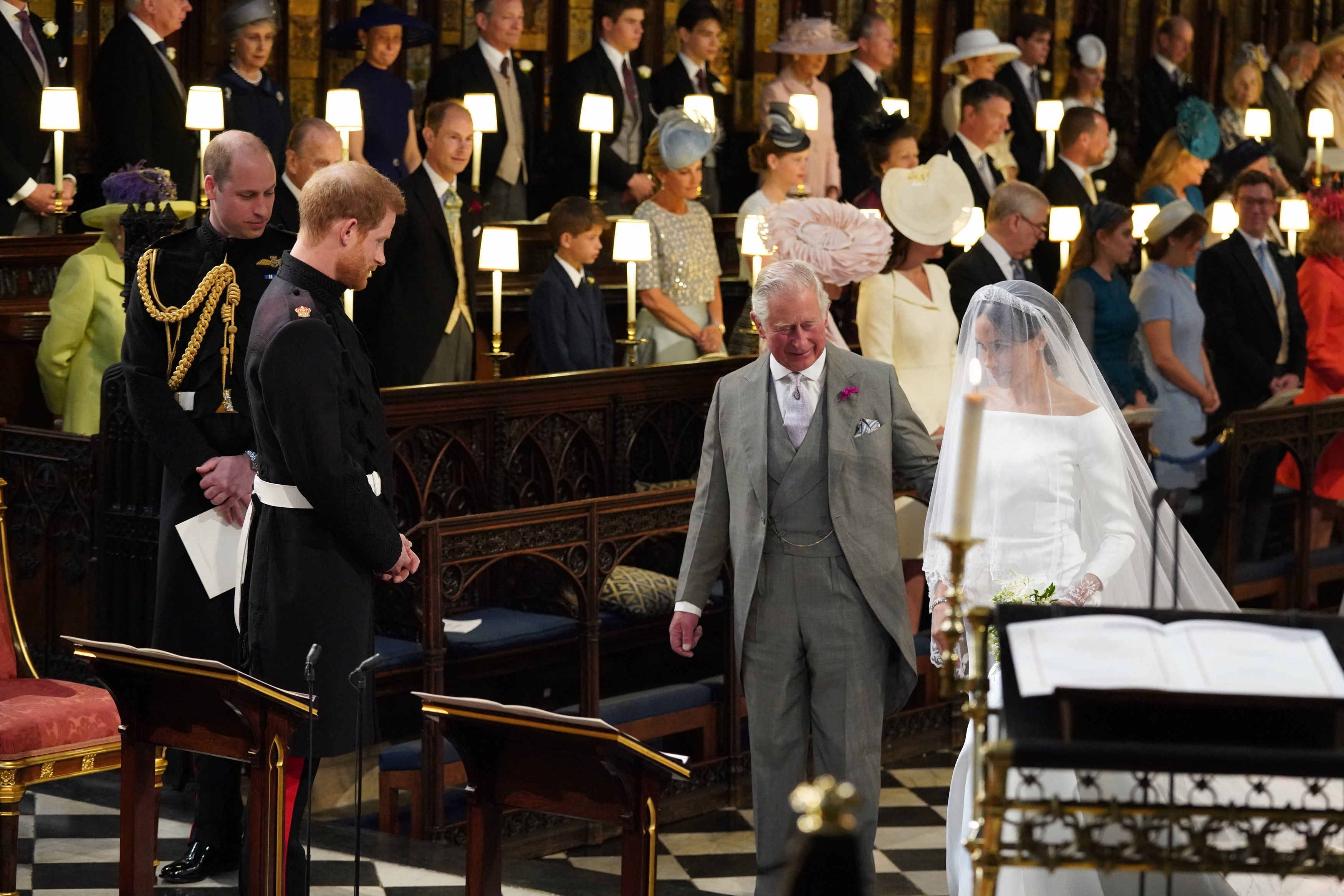 King Charles walked Meghan Markle down the aisle in her father’s absence.