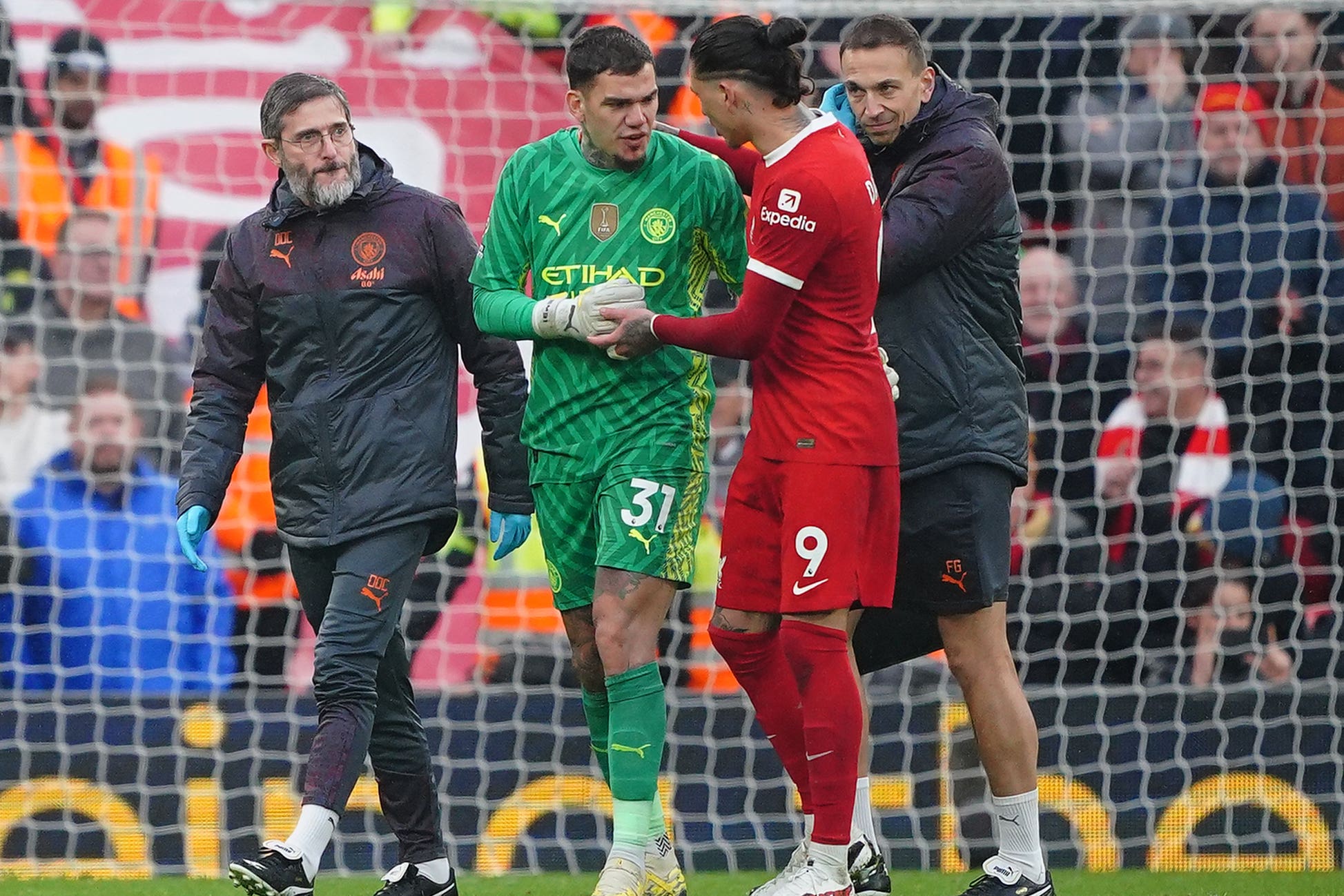 Ederson was injured at Anfield