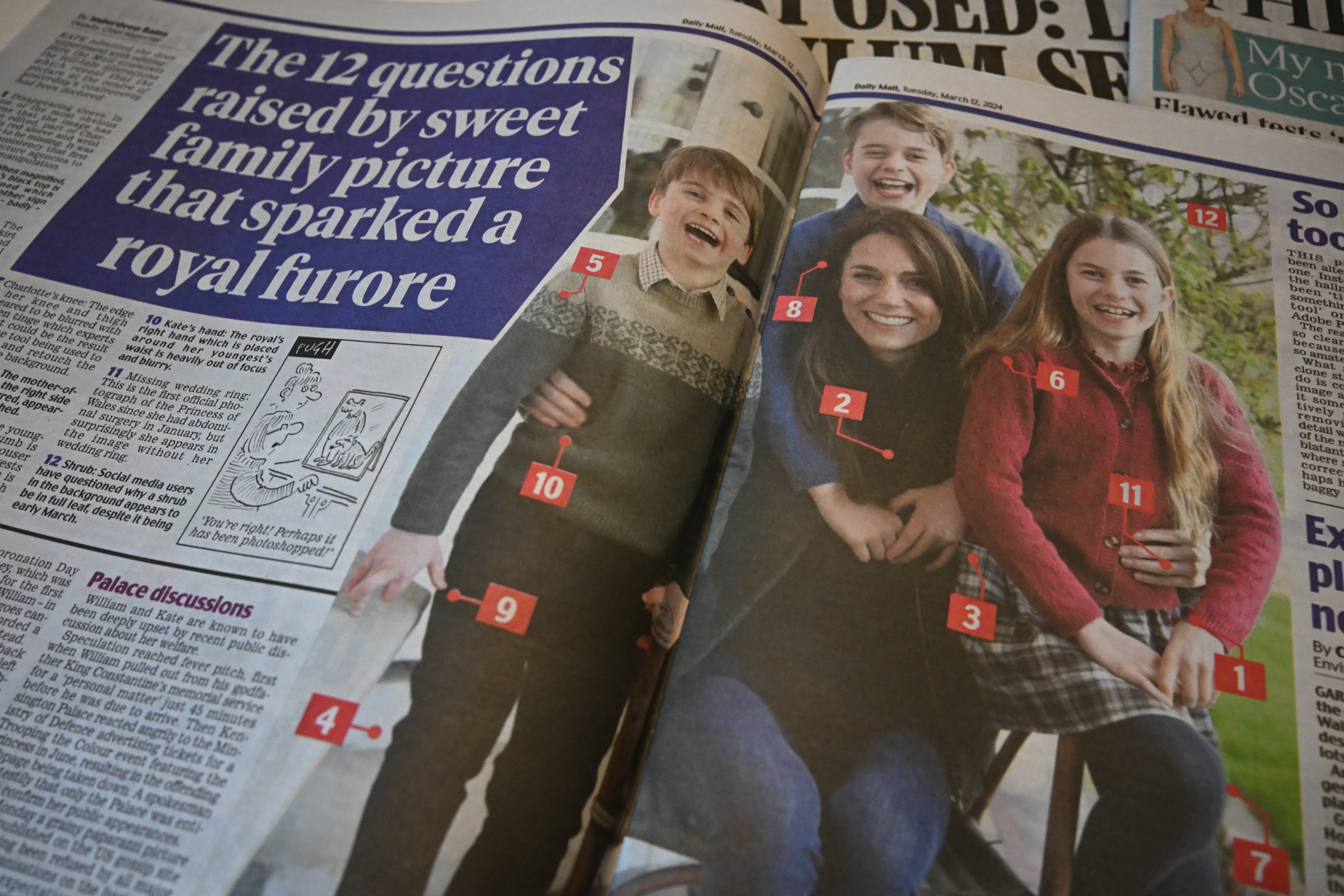 A picture shows stories in Britain's national newspapers, about the altered mother's day photo released by Kensington Palace on March 10