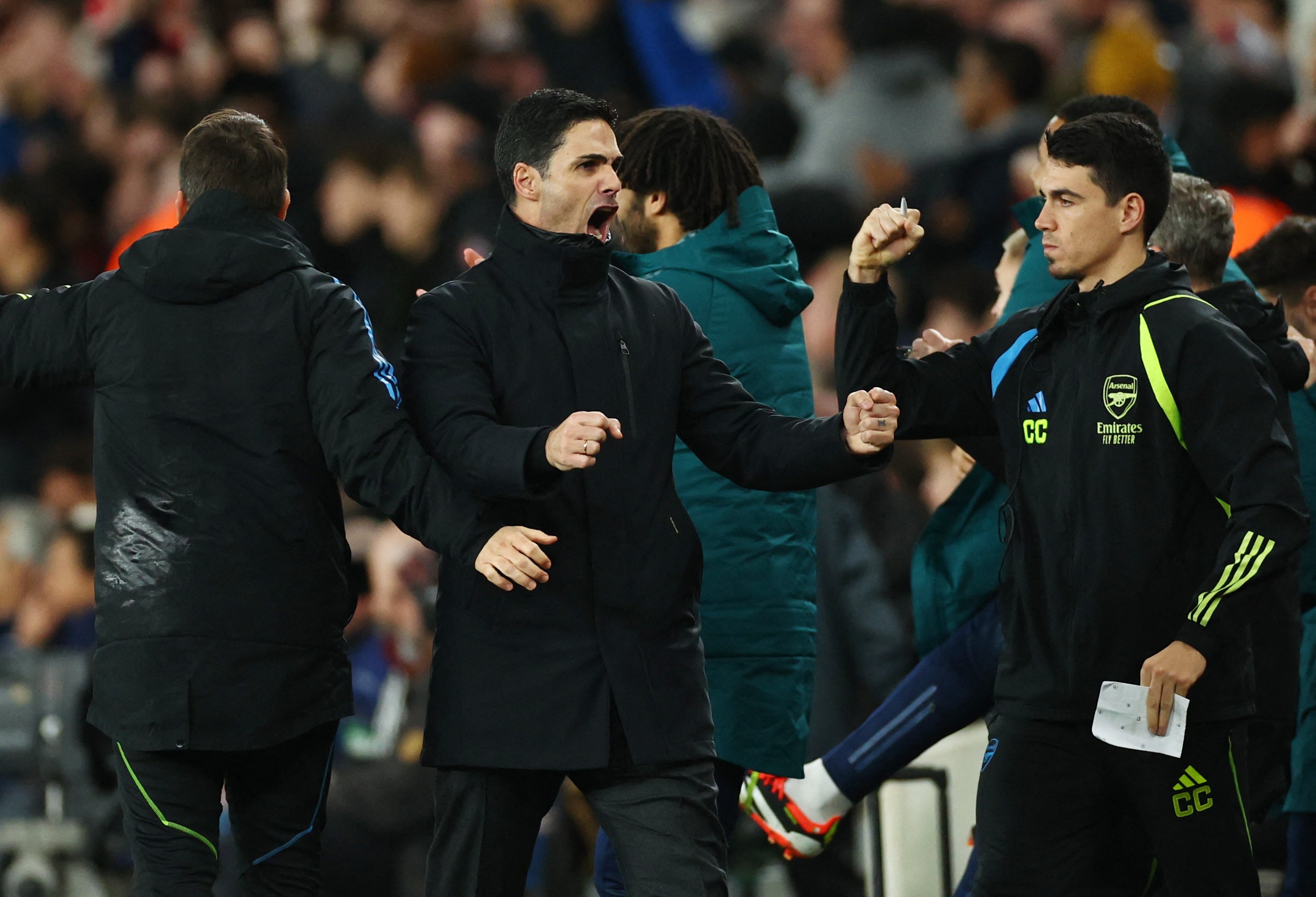 Mikel Arteta celebrates Arsenal’s first-half goal