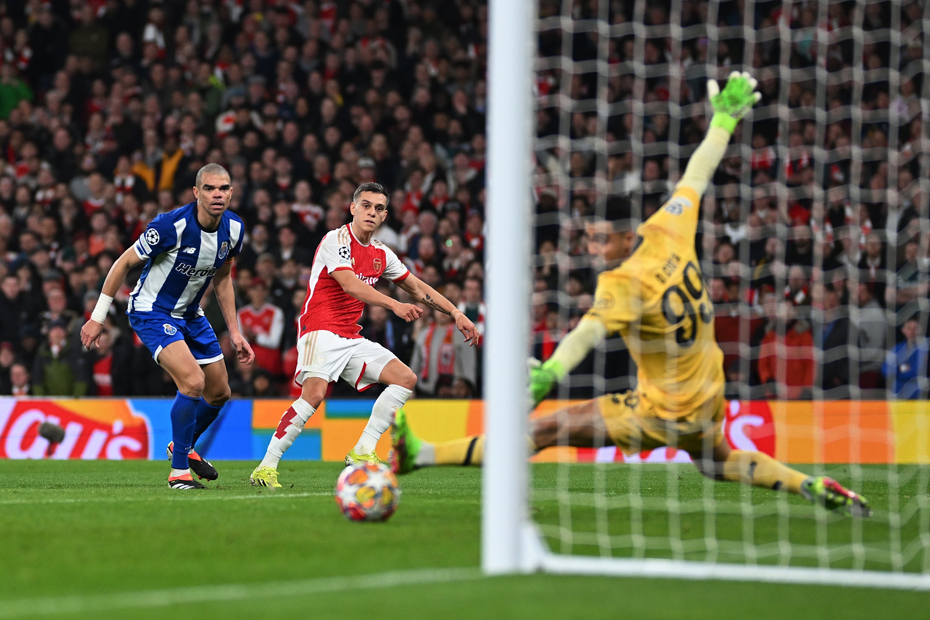 Trossard slots the ball into the far corner