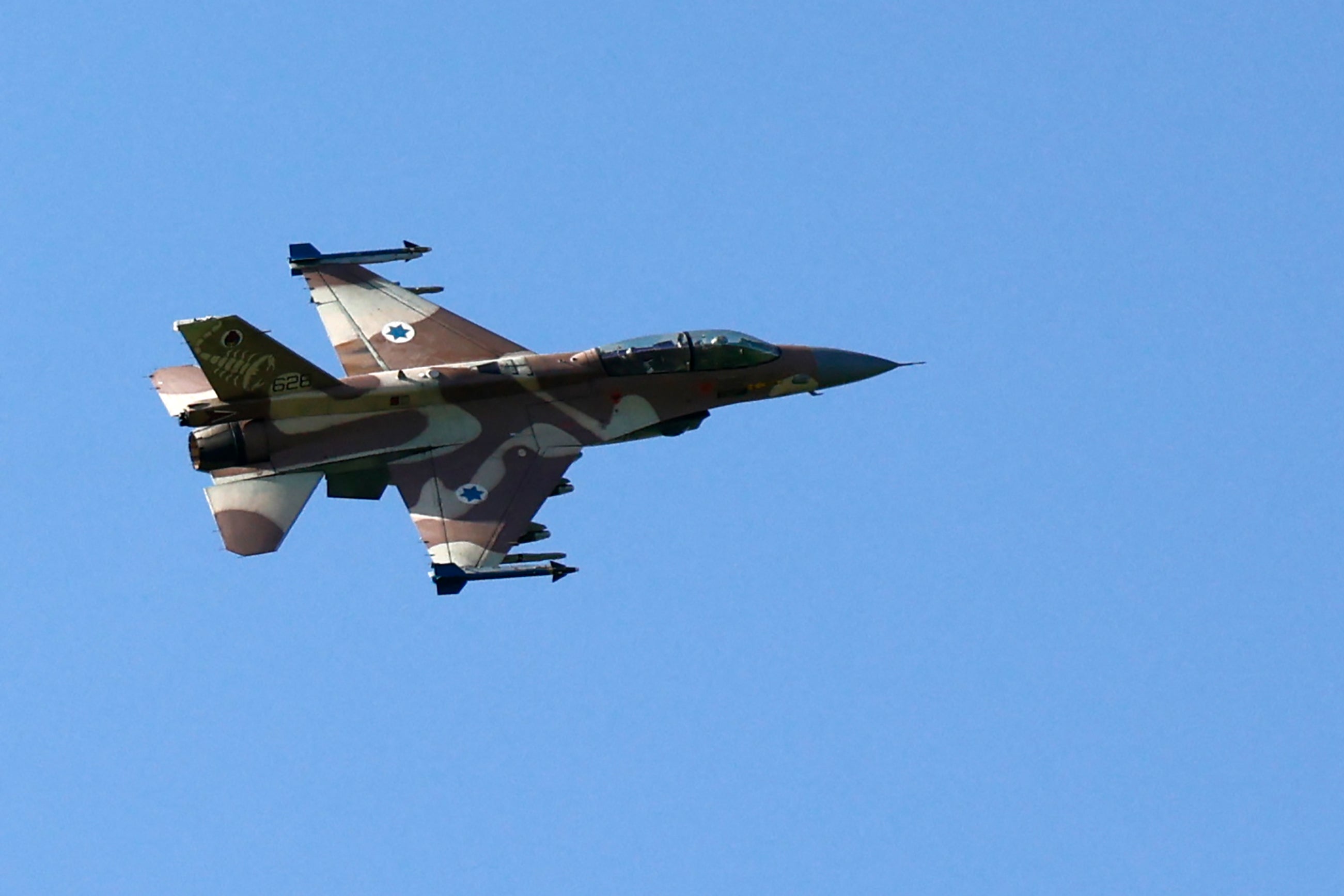 An Israeli fighter jet flying over the border area with south Lebanon