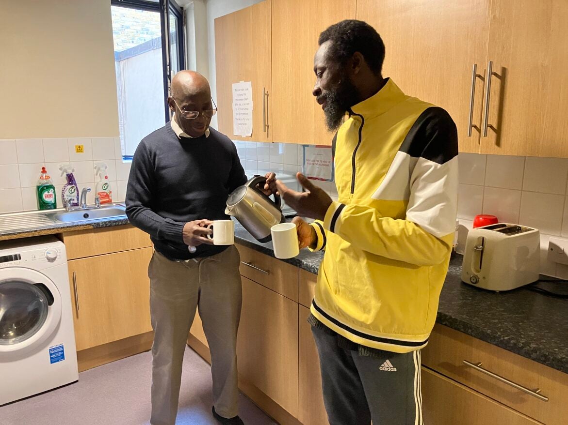 St Ann's residents Charles (left) and Stephen (right) make tea