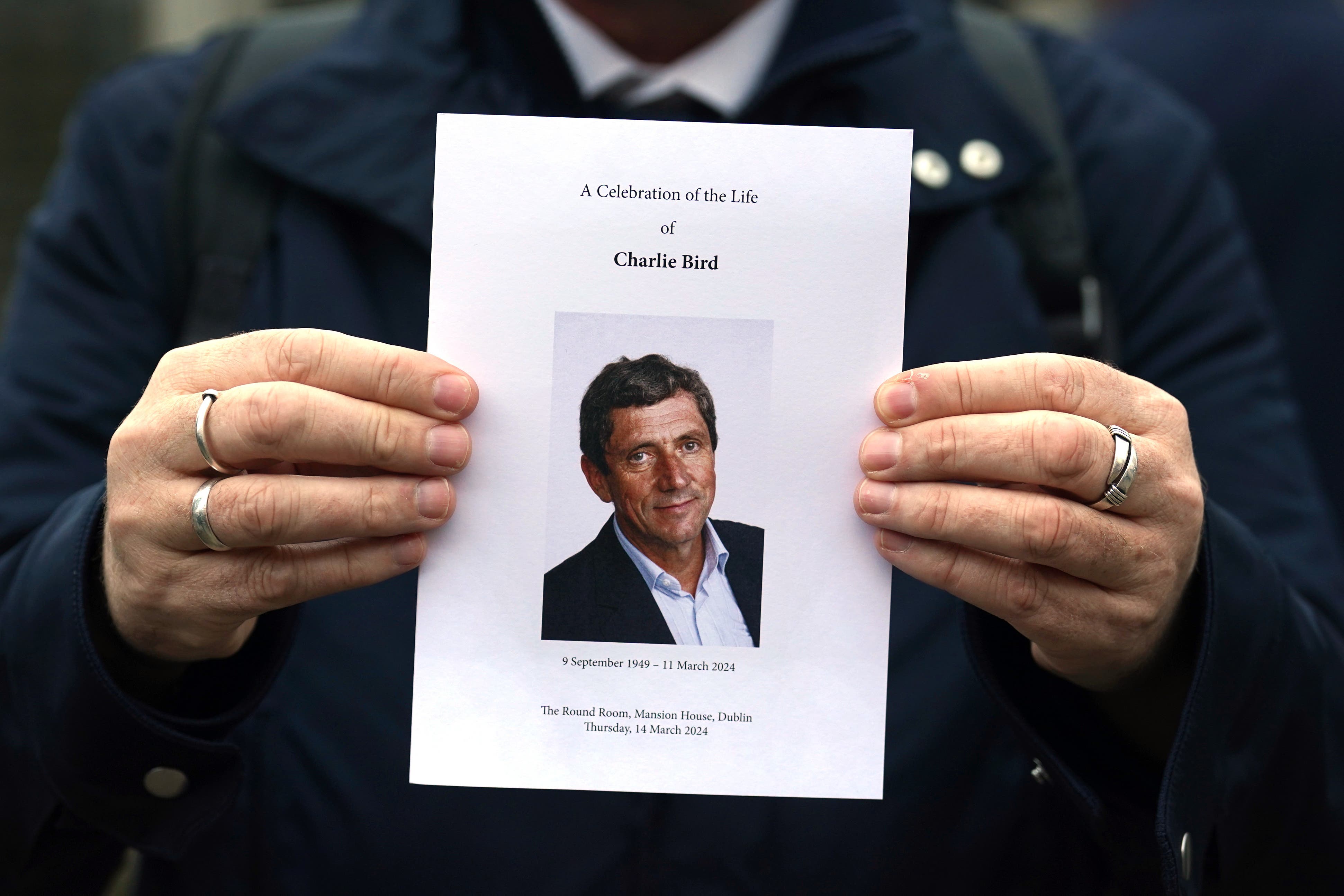 The order of service for a service at Mansion House in Dublin to celebrate the life of former RTE correspondent Charlie Bird, who died on Monday (Brian Lawless/PA)