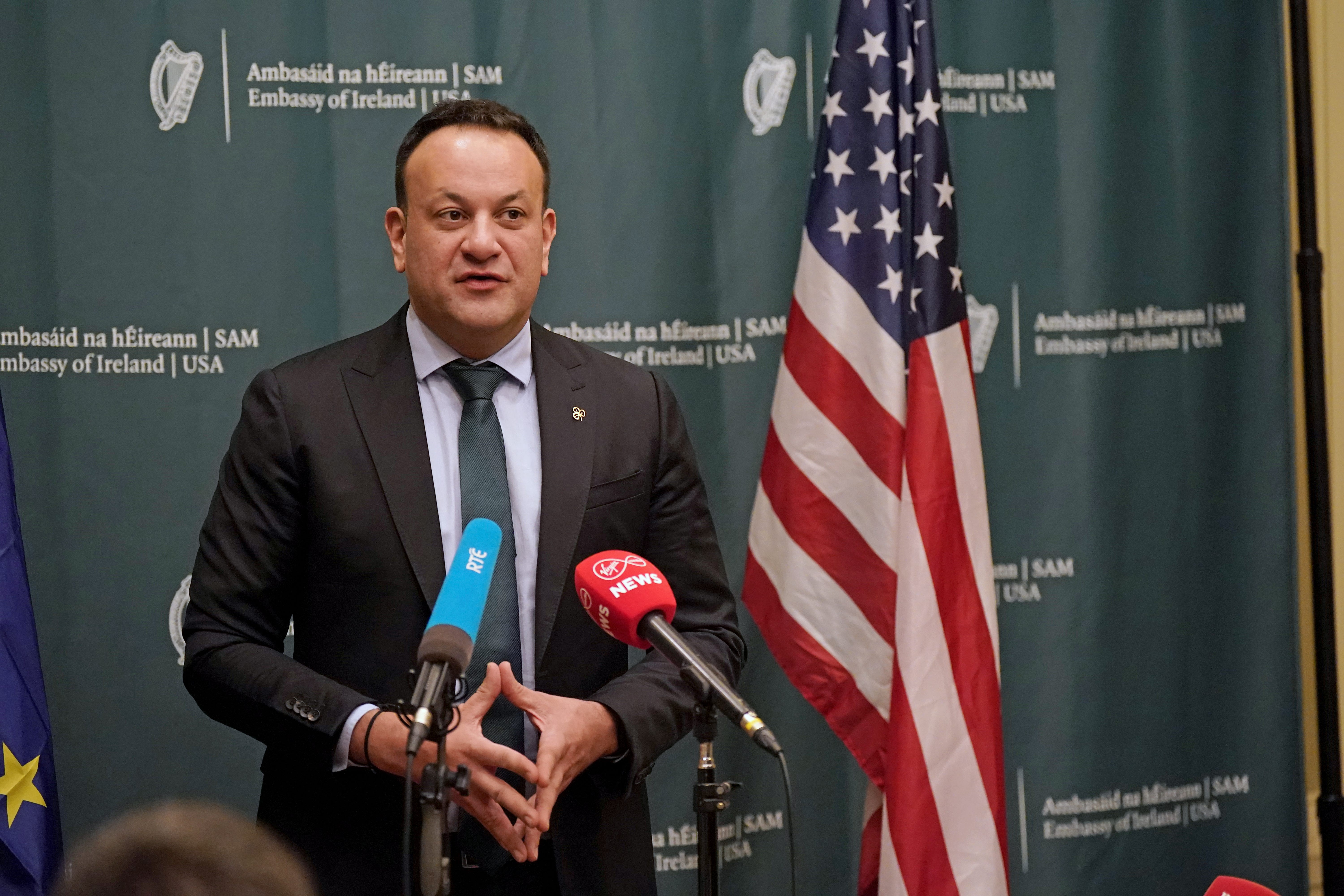 Taoiseach Leo Varadkar speaks to the media in Washington during his visit to the US for St Patrick’s Day (Niall Carson/PA)